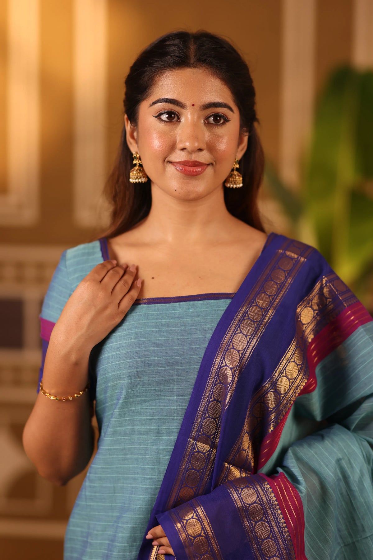 Peacock Teal Premium Cotton 2 Piece (Top and Dupatta)