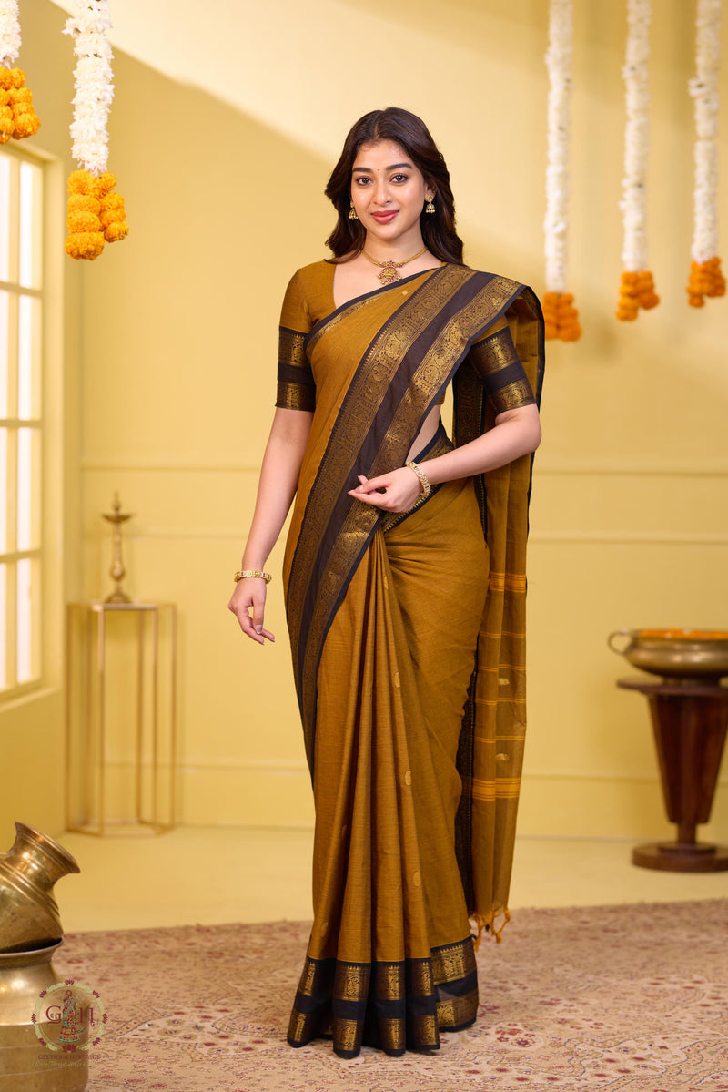 Elite Mustard Yellow Handwoven Butta Kanchi Cotton