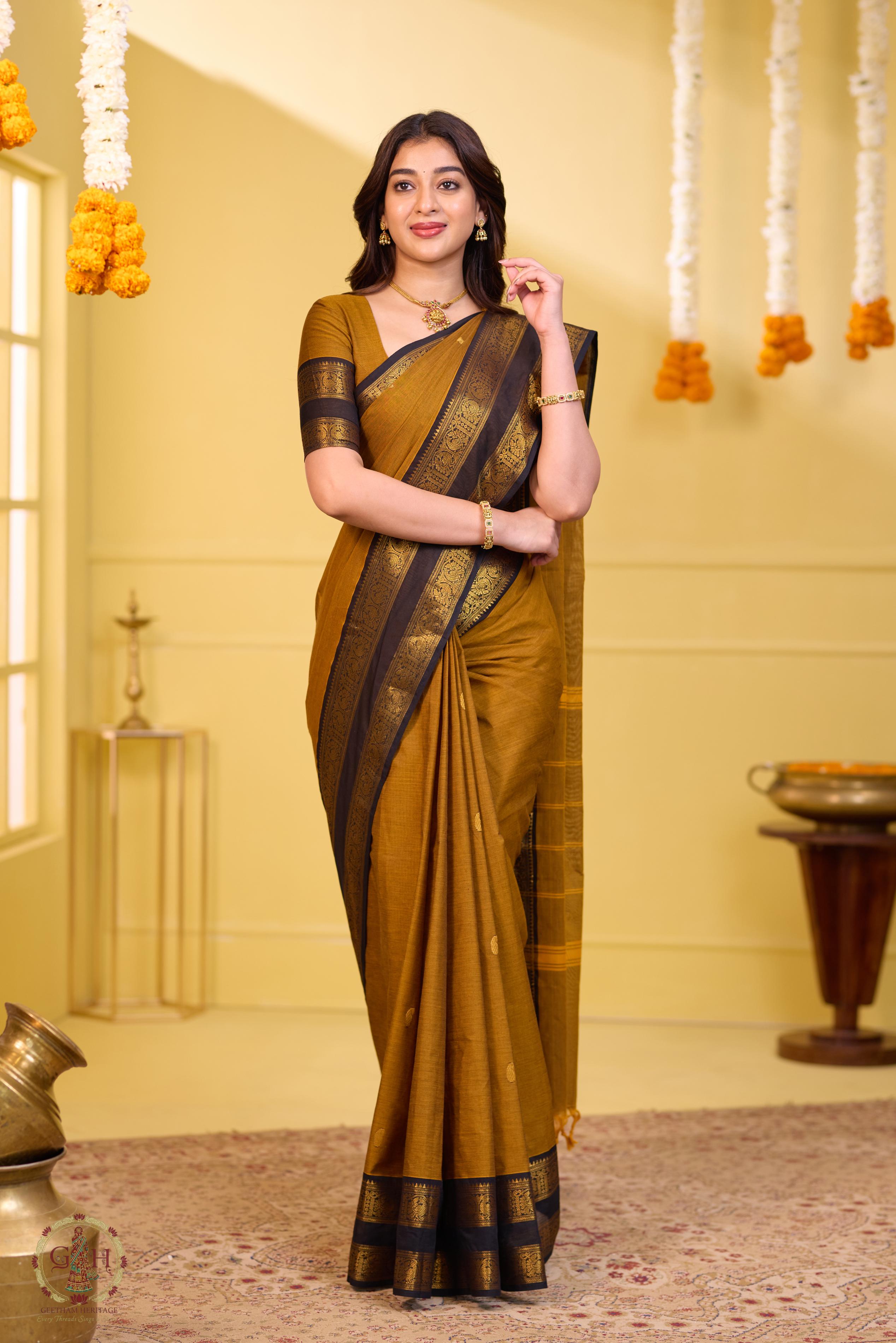 Elite Mustard Yellow Handwoven Butta Kanchi Cotton