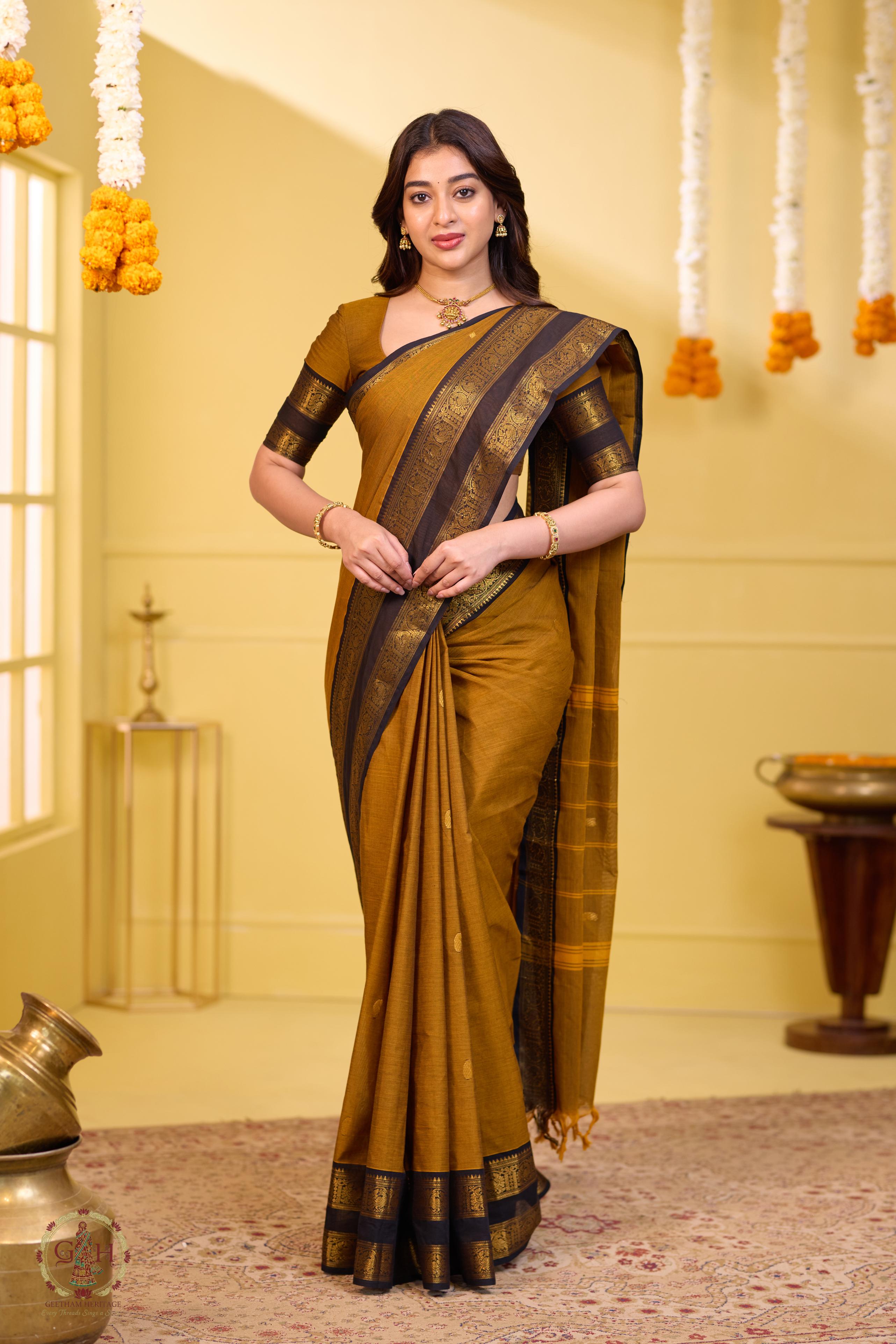 Elite Mustard Yellow Handwoven Butta Kanchi Cotton