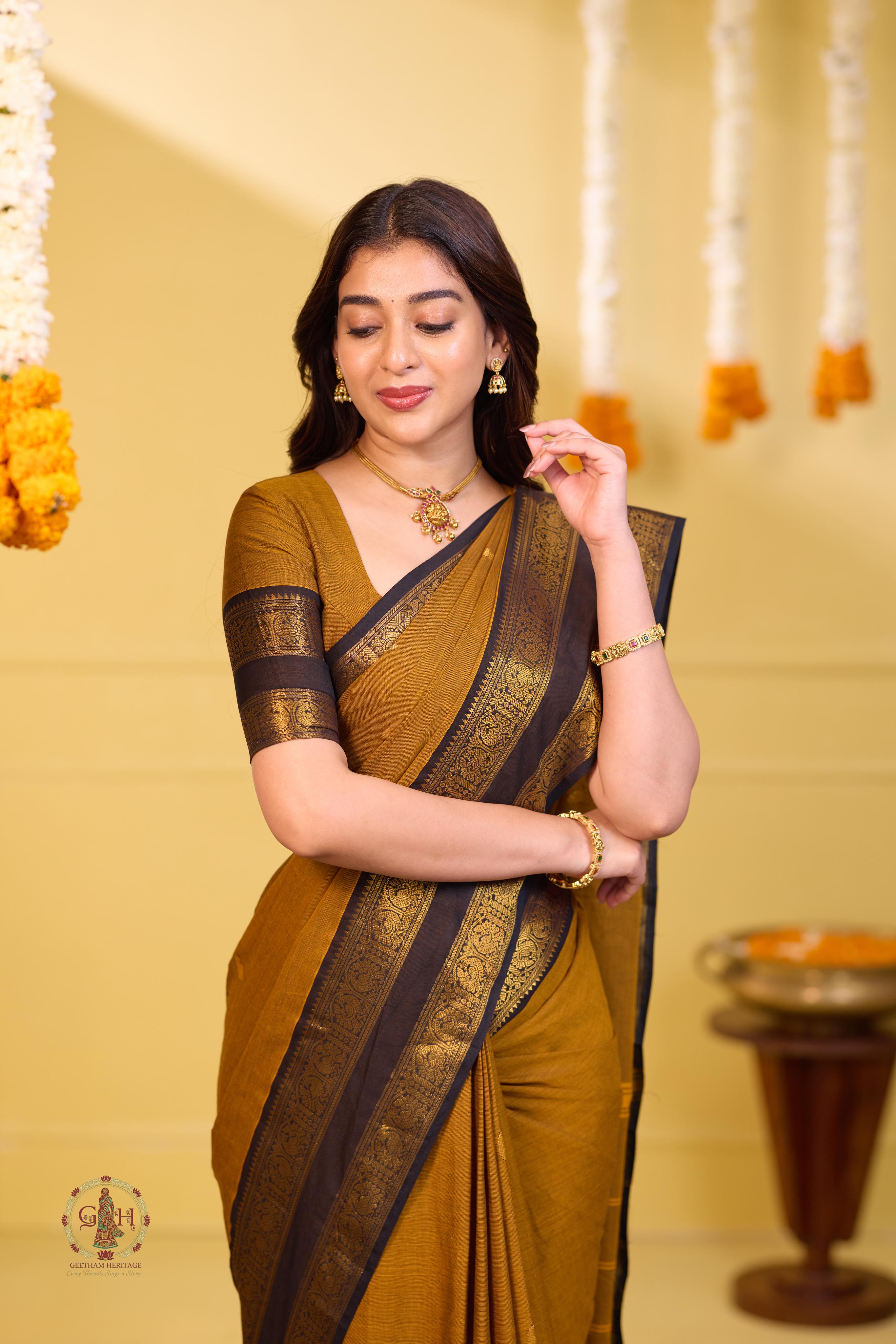 Elite Mustard Yellow Handwoven Butta Kanchi Cotton