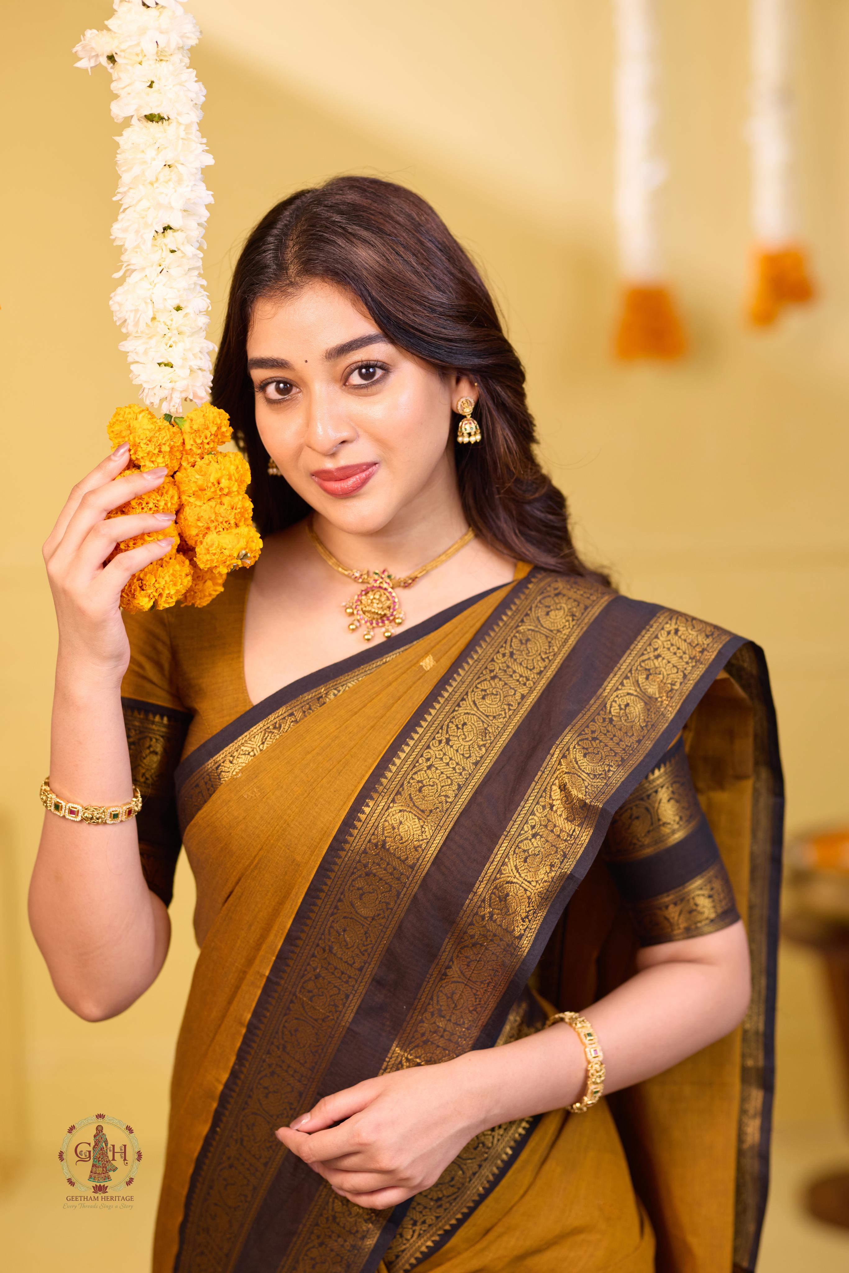 Elite Mustard Yellow Handwoven Butta Kanchi Cotton