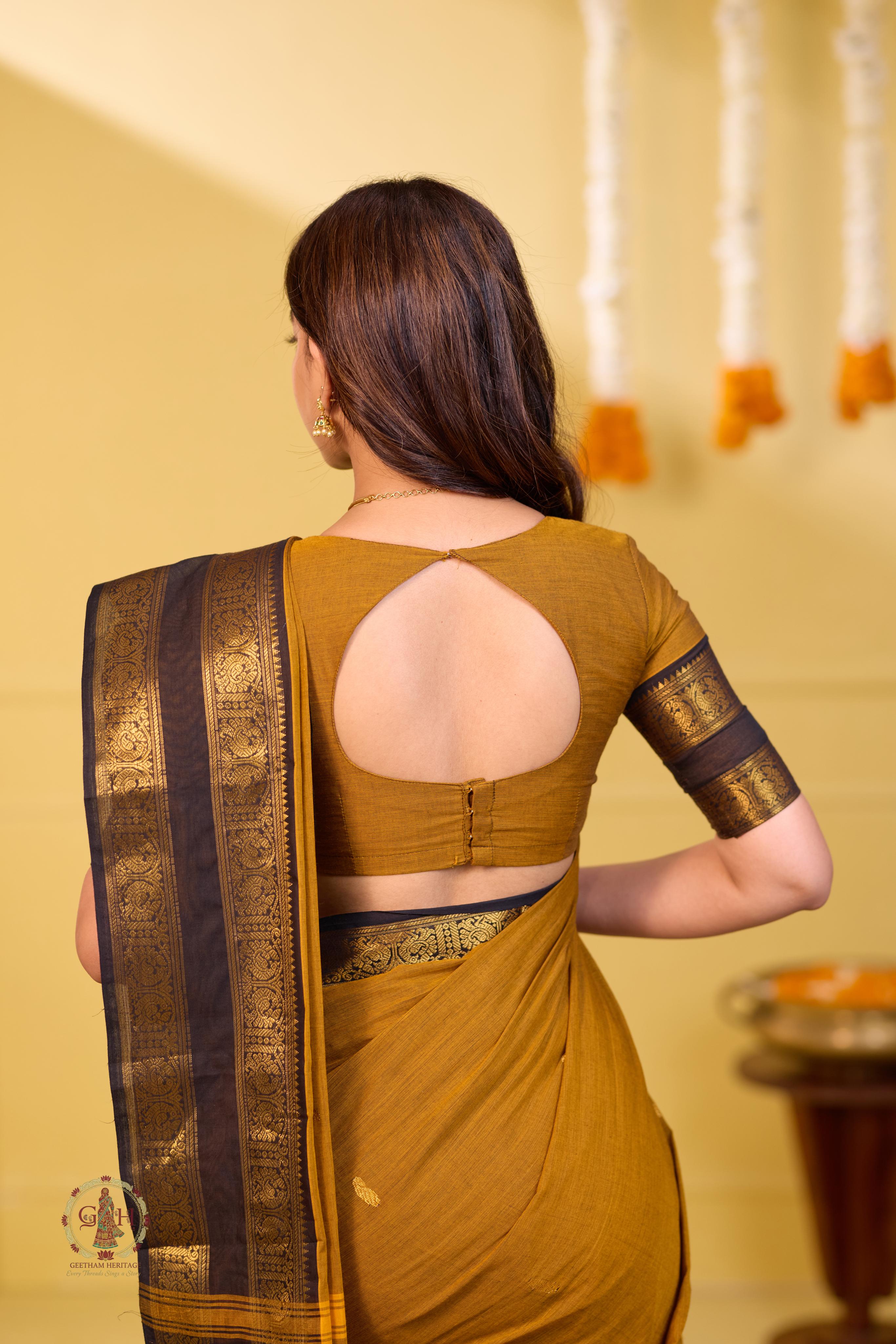 Elite Mustard Yellow Handwoven Butta Kanchi Cotton