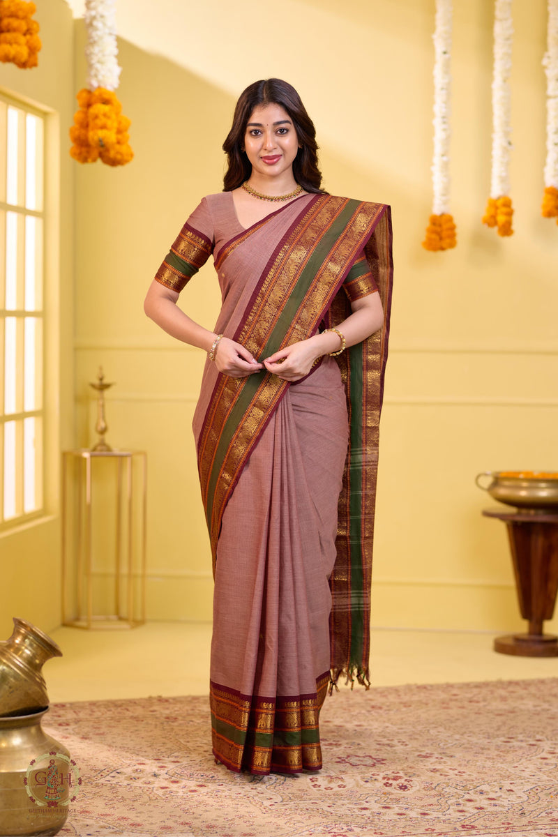 Regal Brown Handwoven Butta Kanchi Cotton
