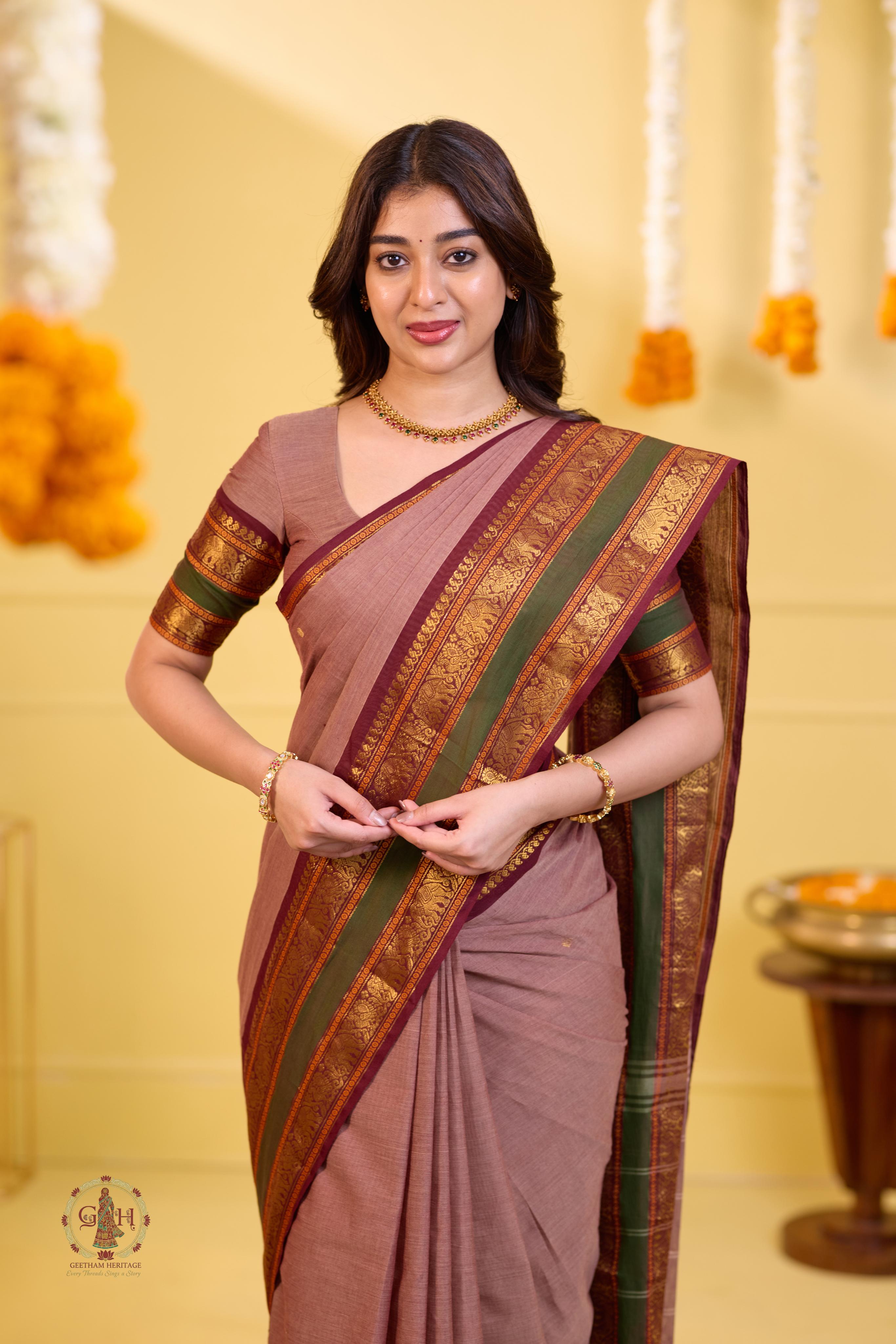 Regal Brown Handwoven Butta Kanchi Cotton