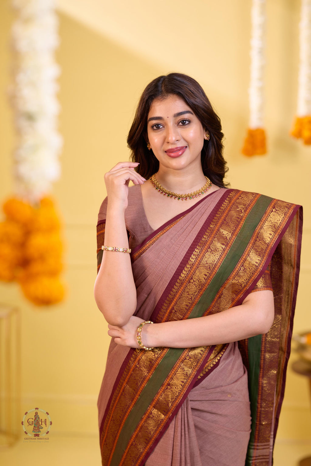 Regal Brown Handwoven Butta Kanchi Cotton