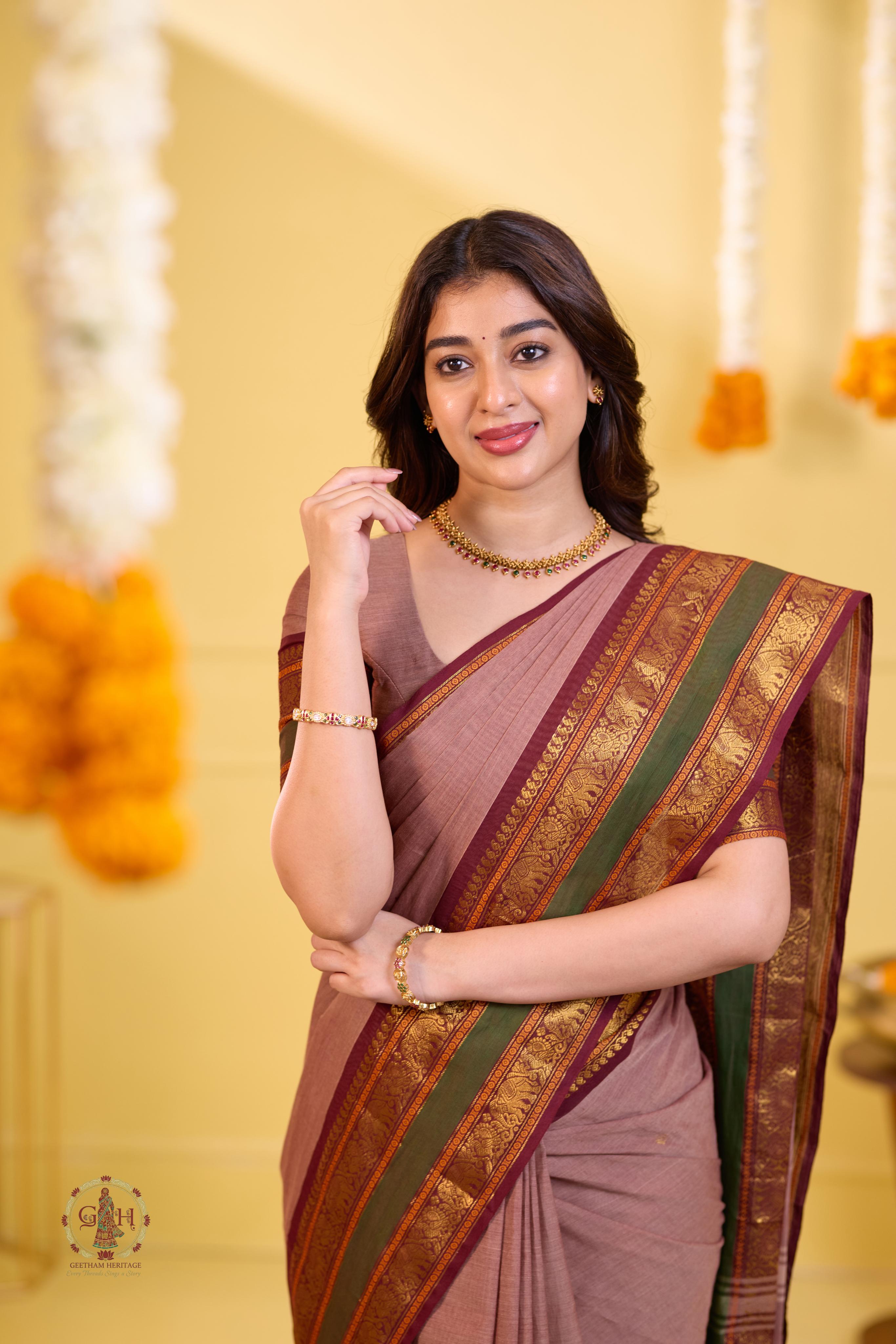 Regal Brown Handwoven Butta Kanchi Cotton