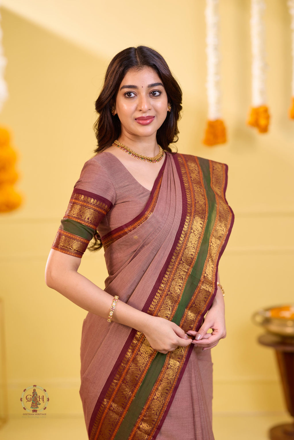 Regal Brown Handwoven Butta Kanchi Cotton