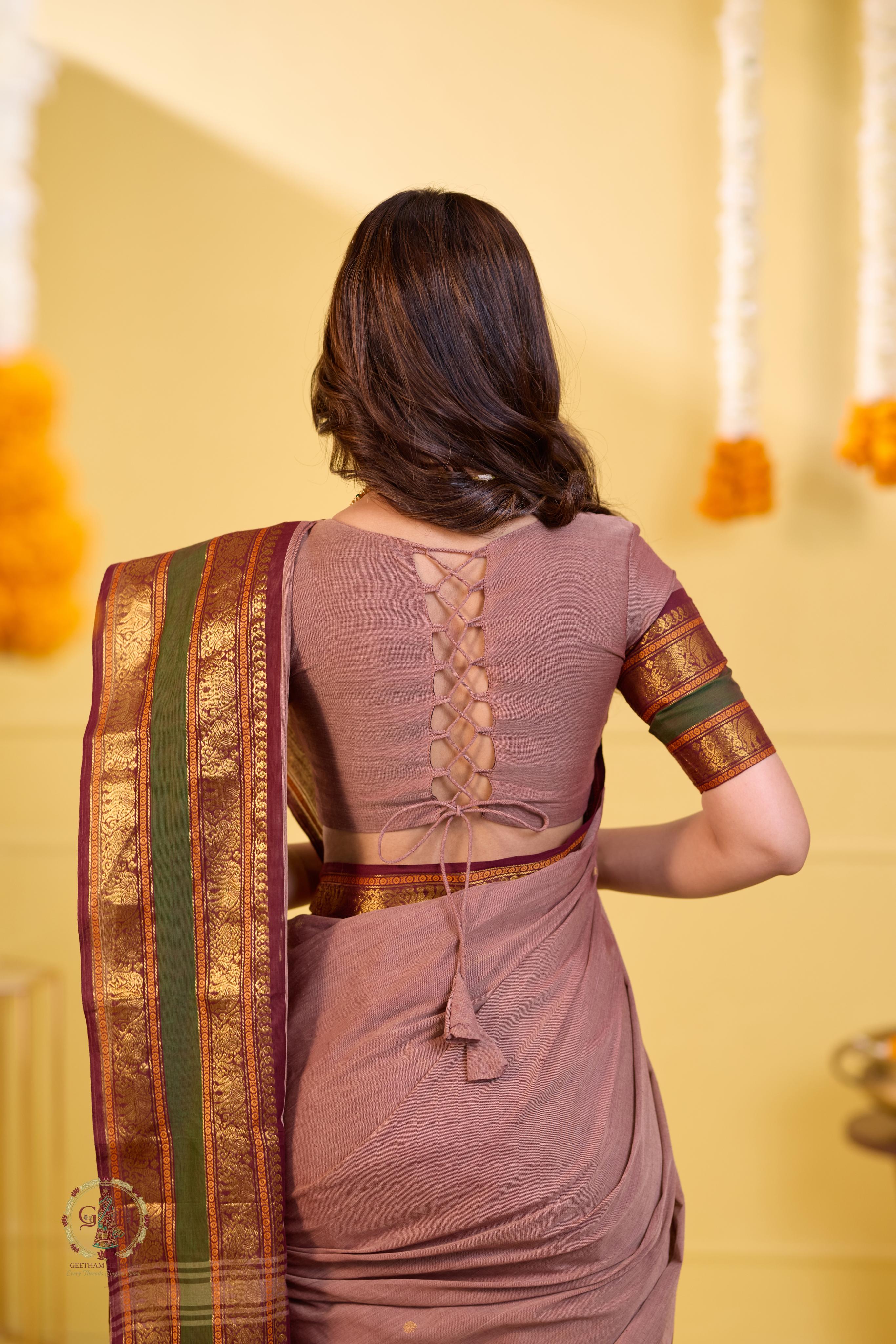 Regal Brown Handwoven Butta Kanchi Cotton