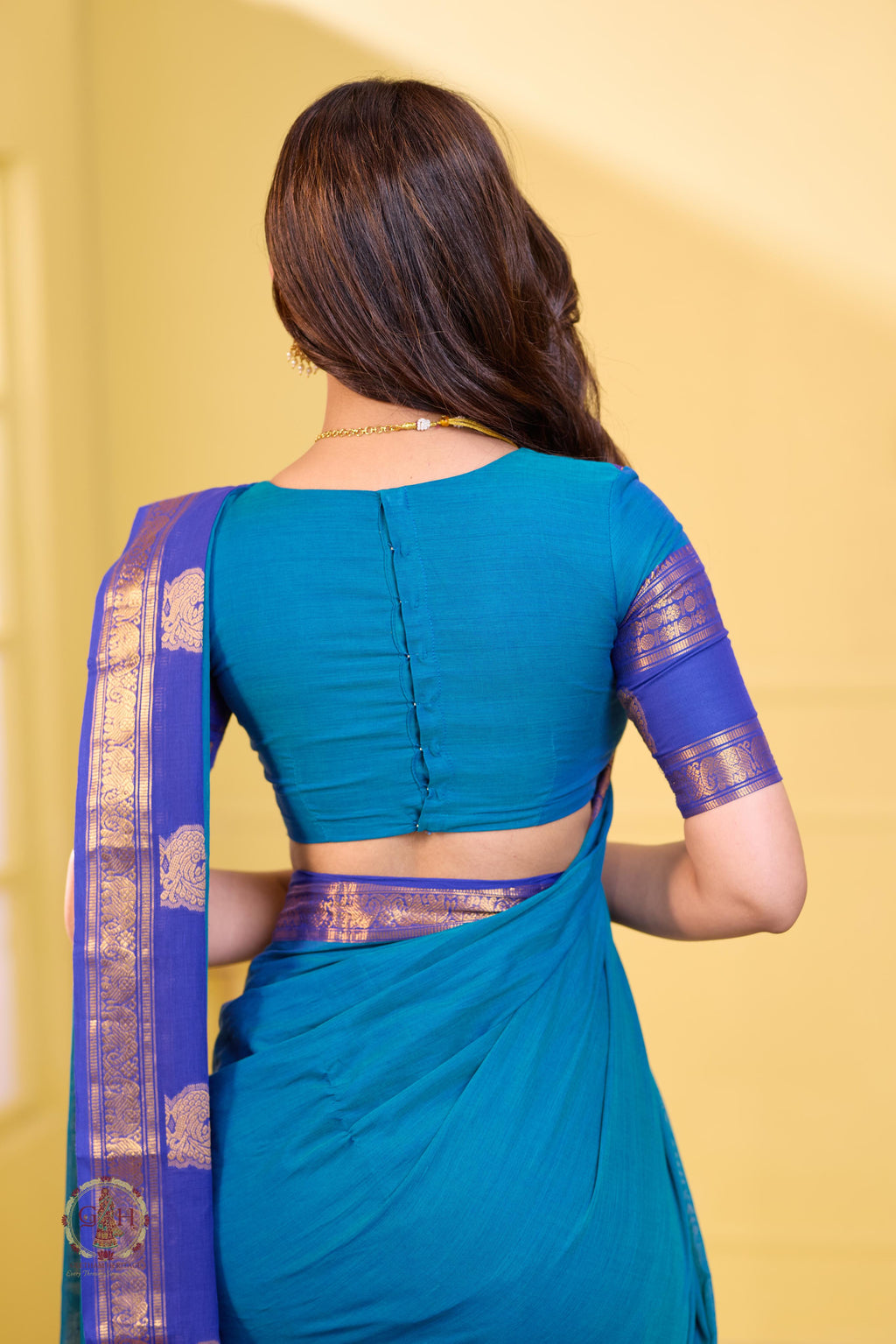 Tranquil Blue Annam Border Kanchi Cotton