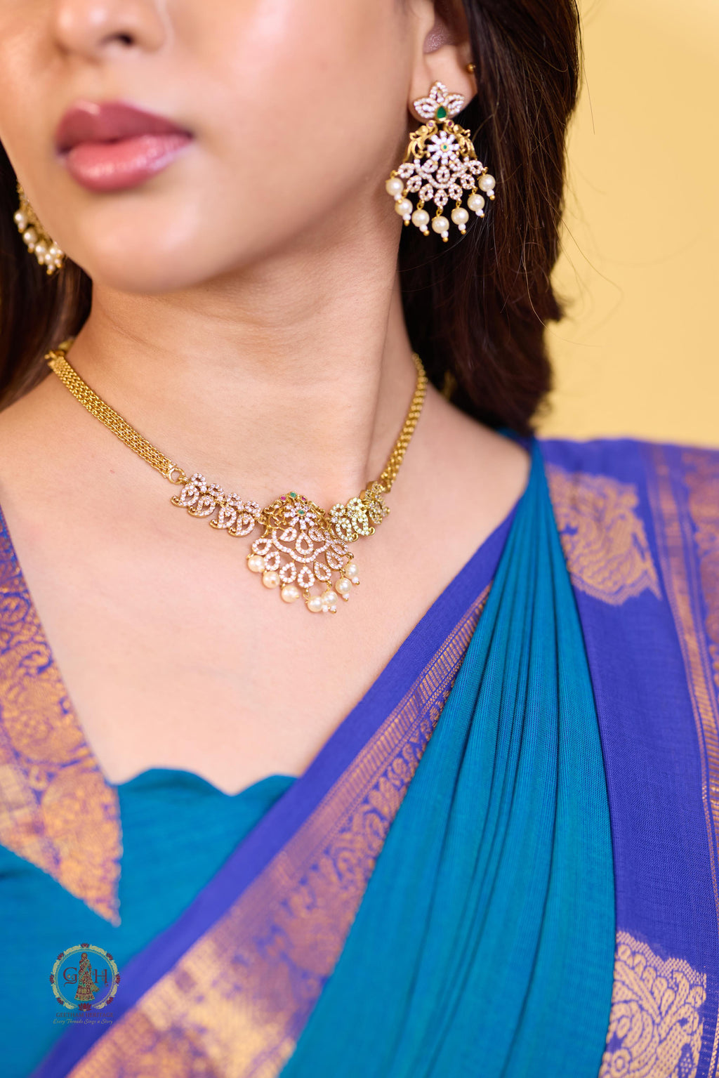 Tranquil Blue Annam Border Kanchi Cotton