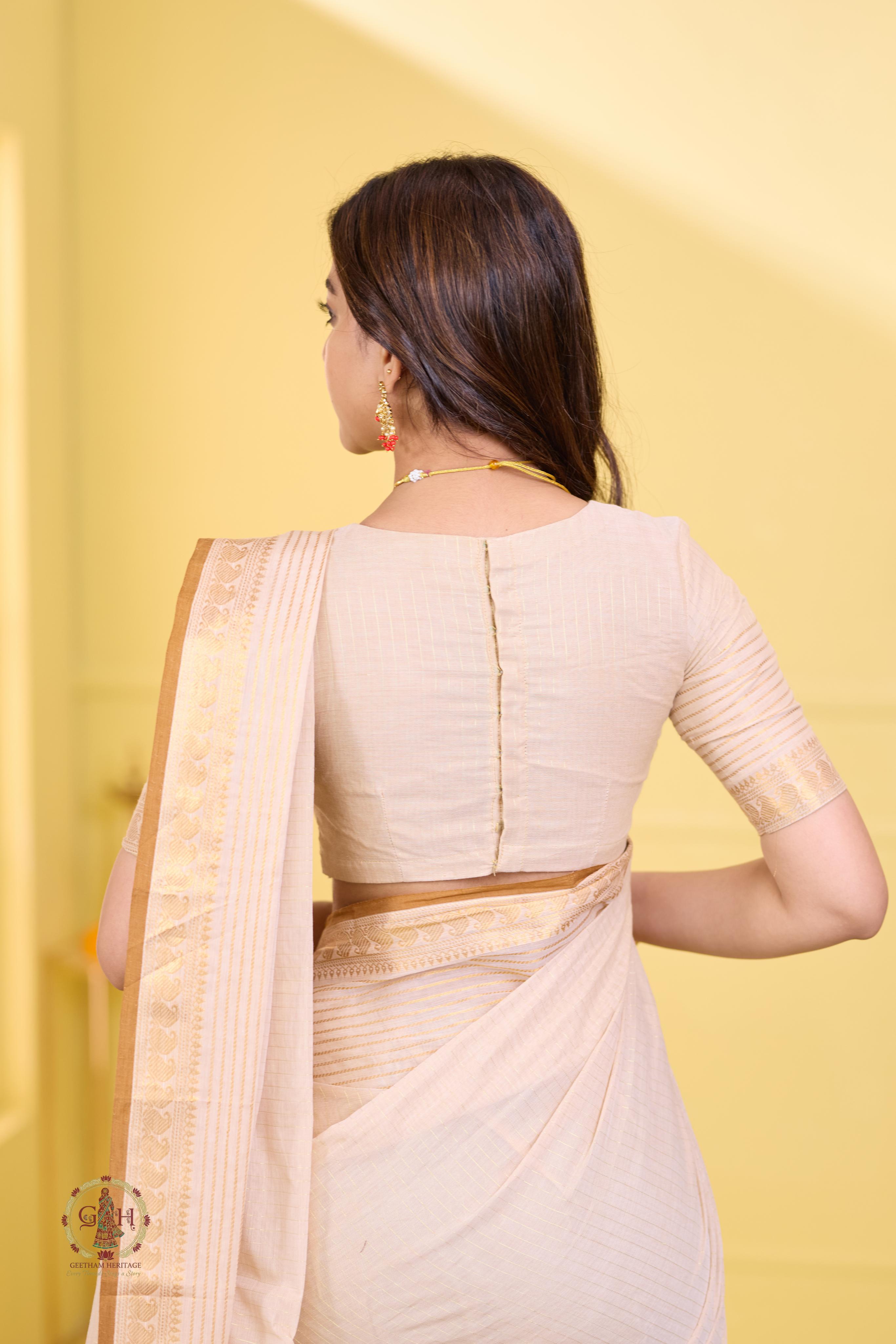 Prime Sandal White Mustard Mango Jari Kanchi Cotton