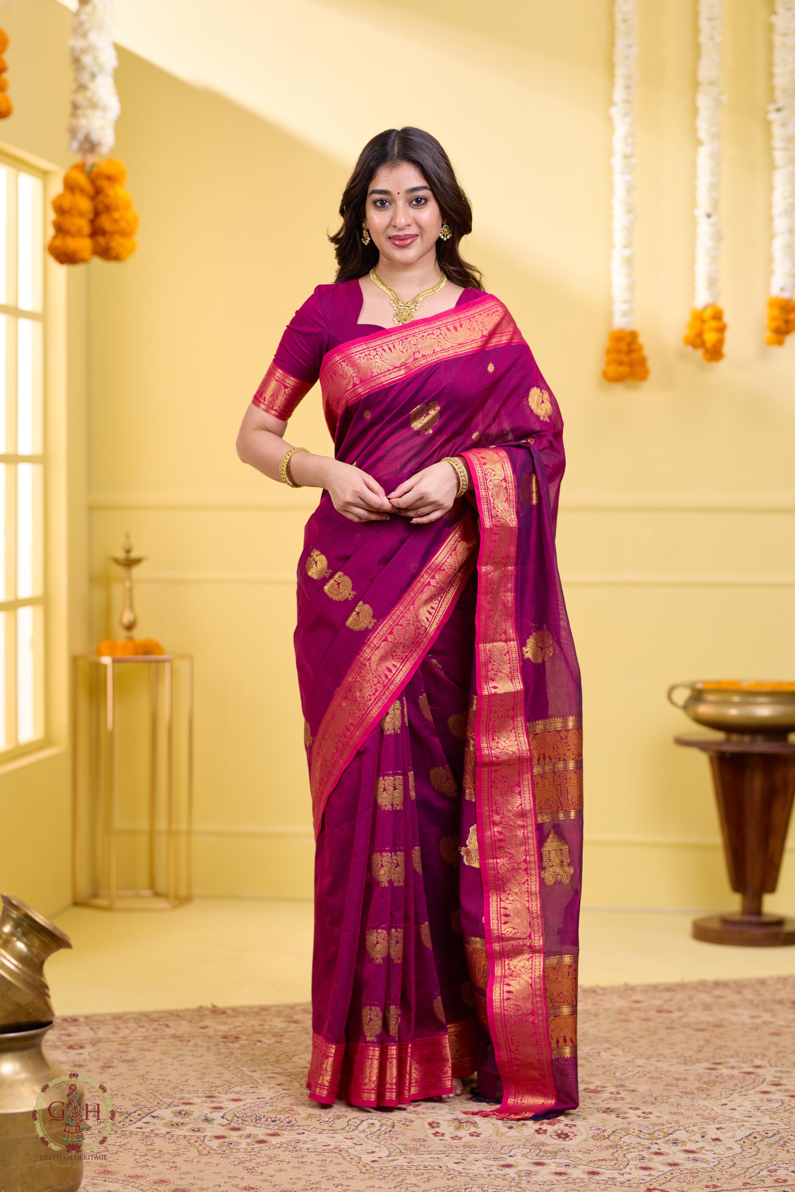 Royal Purple Rich Pallu Annam Kanchi Cotton