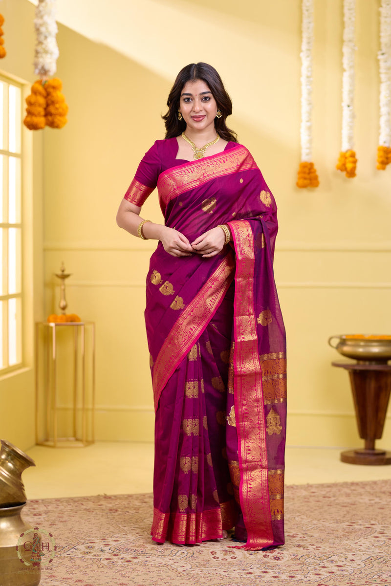 Royal Purple Rich Pallu Annam Kanchi Cotton
