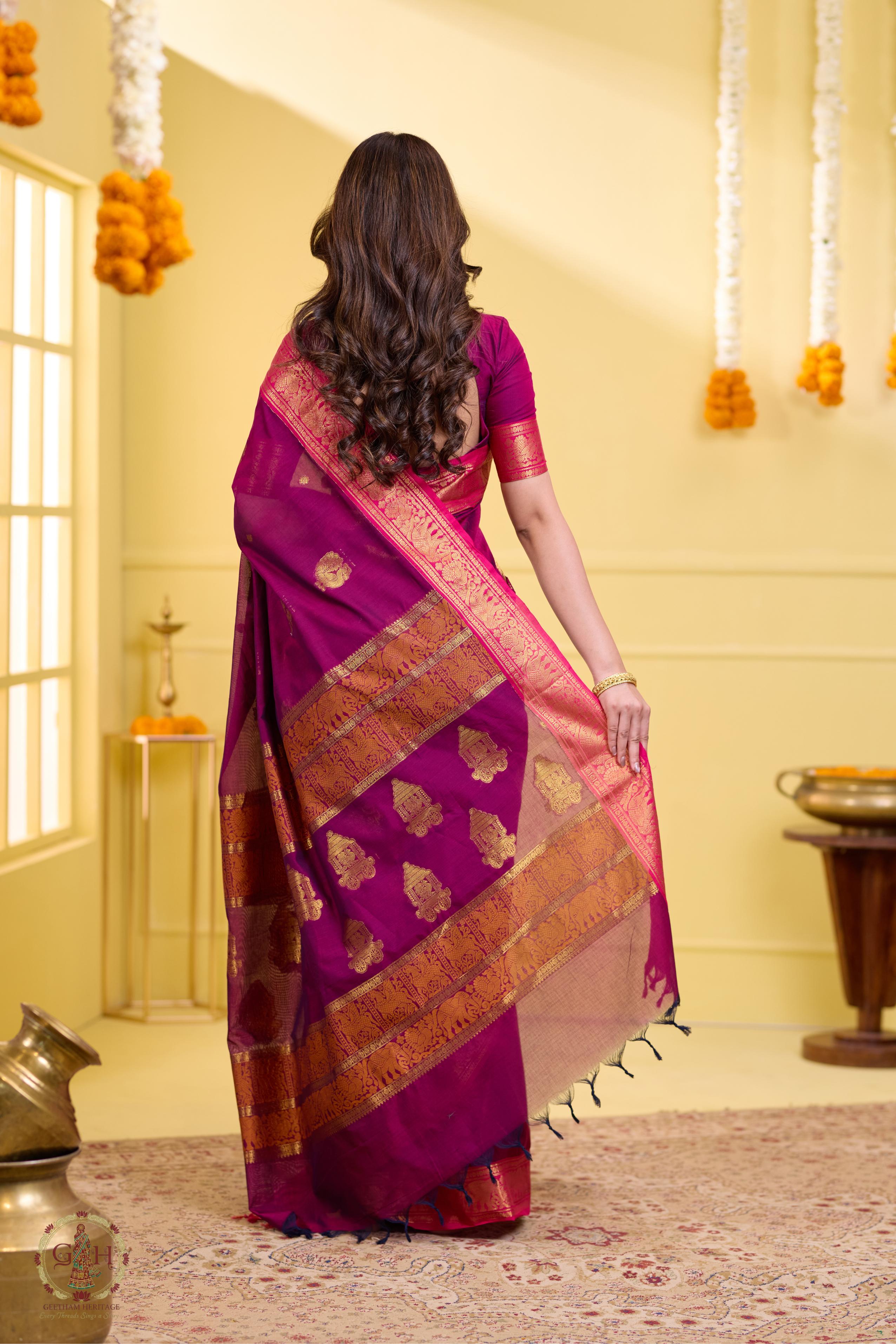 Royal Purple Rich Pallu Annam Kanchi Cotton