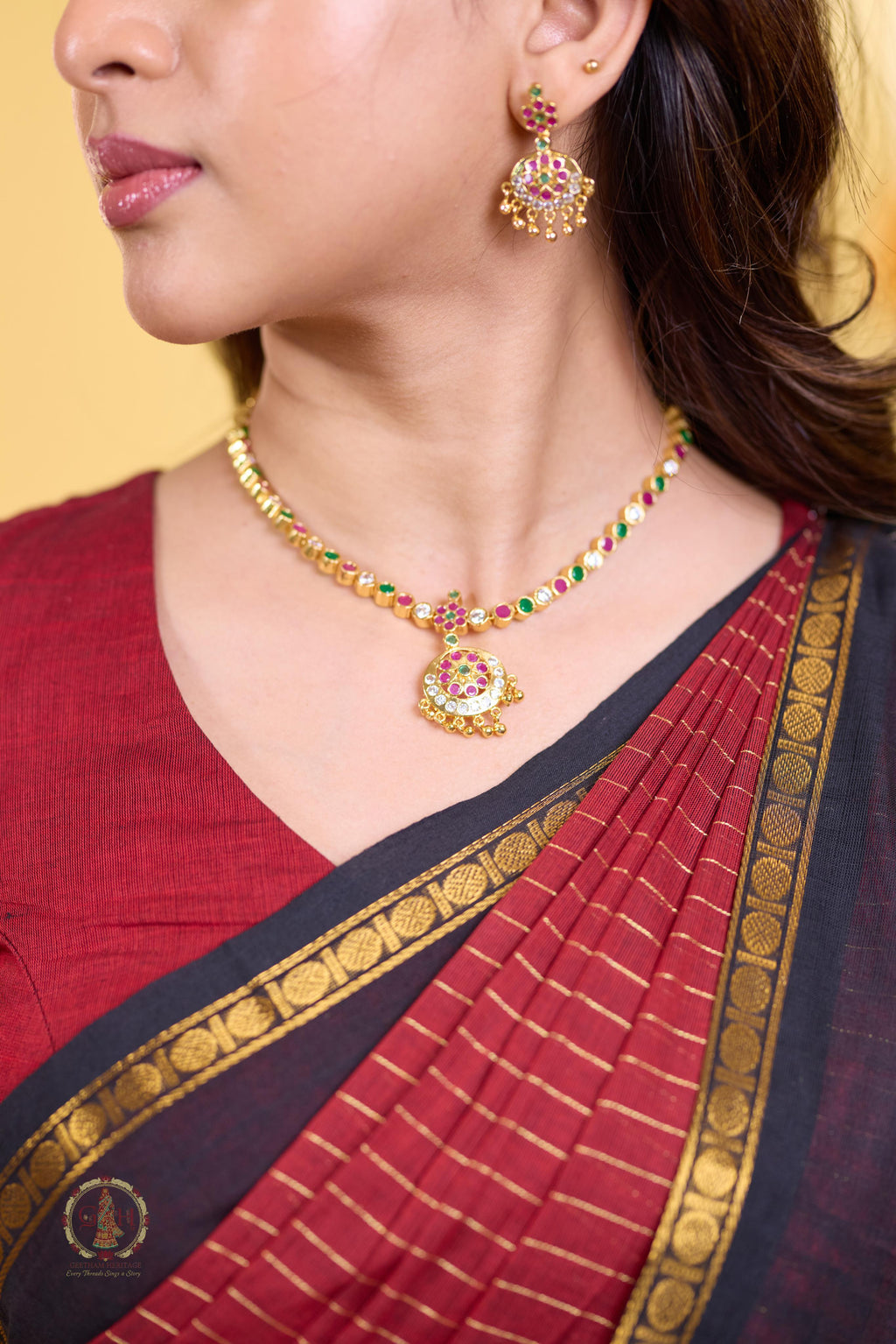 Classic Maroon Black Jari Lines Kanchi Cotton