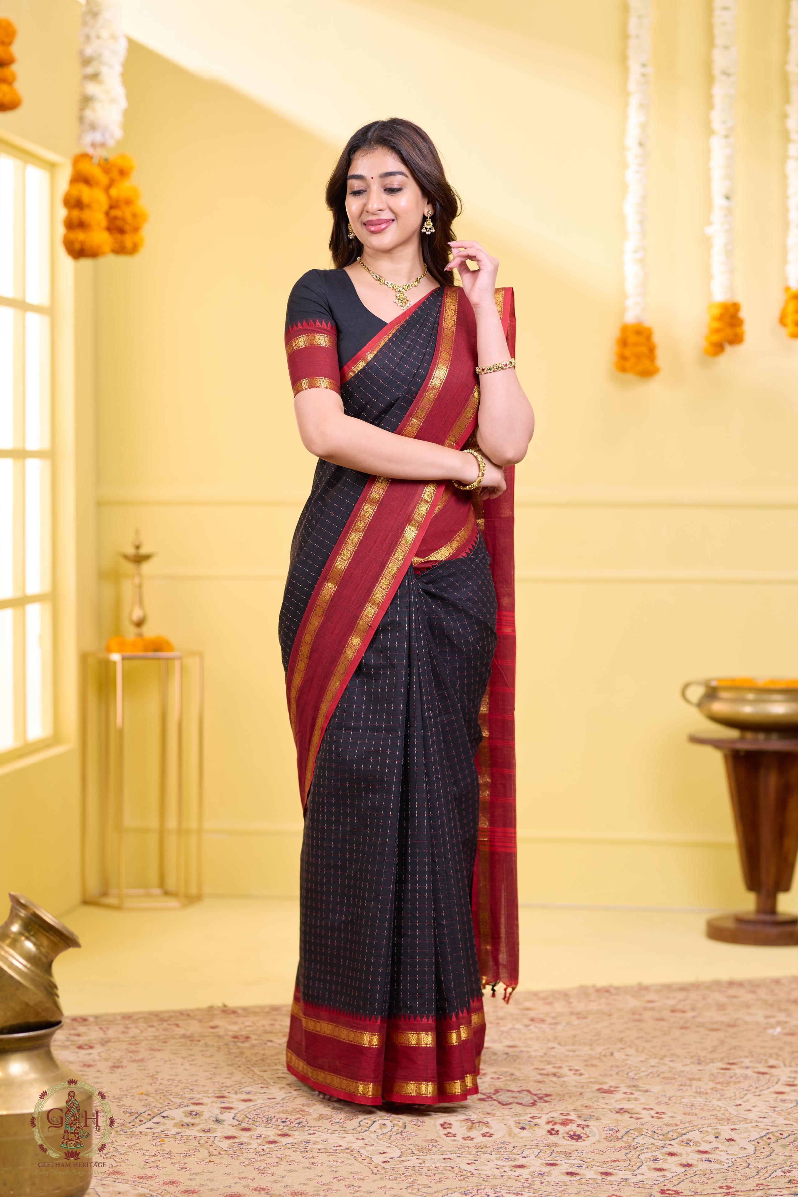 Grace Black Checked Kanchi Cotton