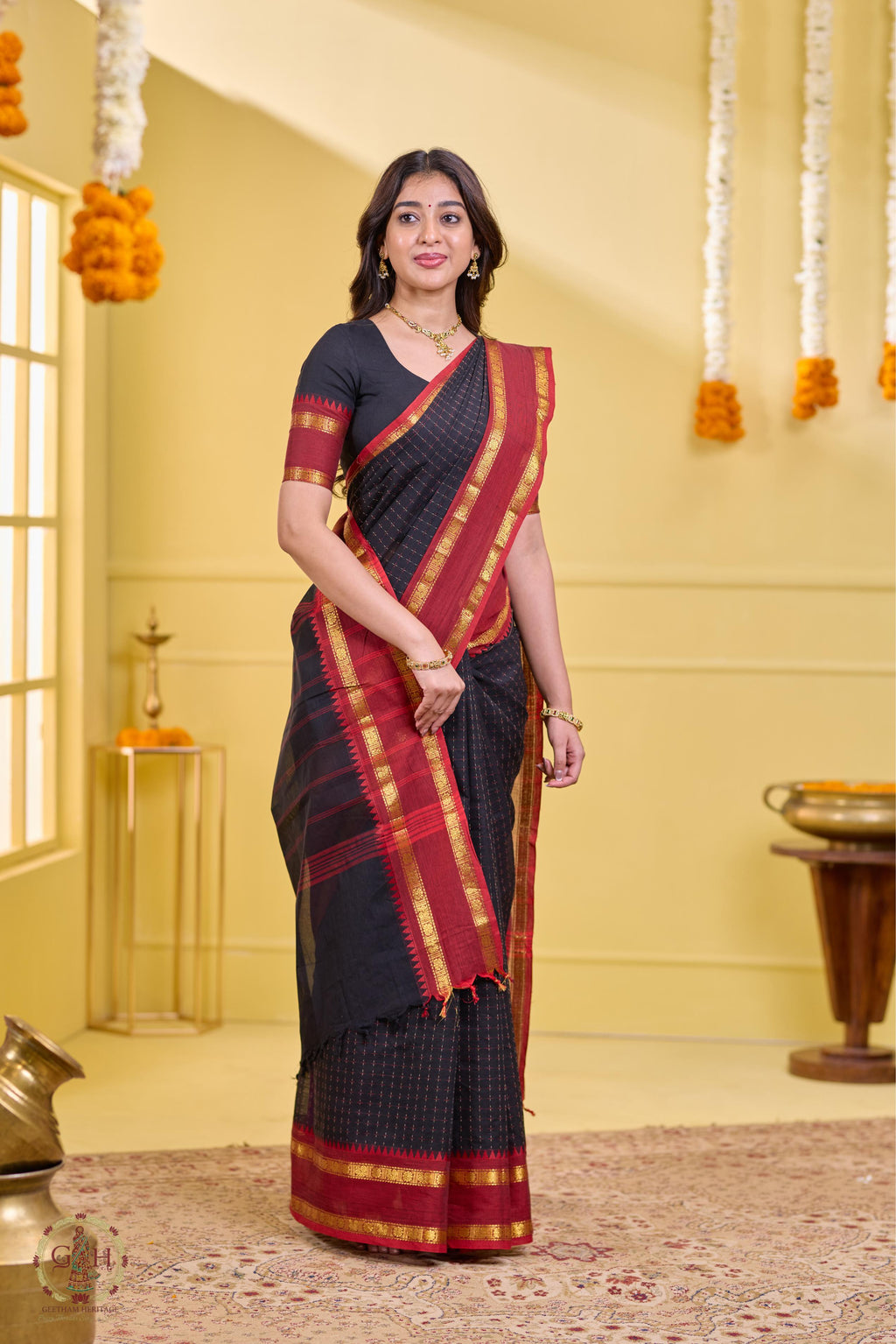 Grace Black Checked Kanchi Cotton