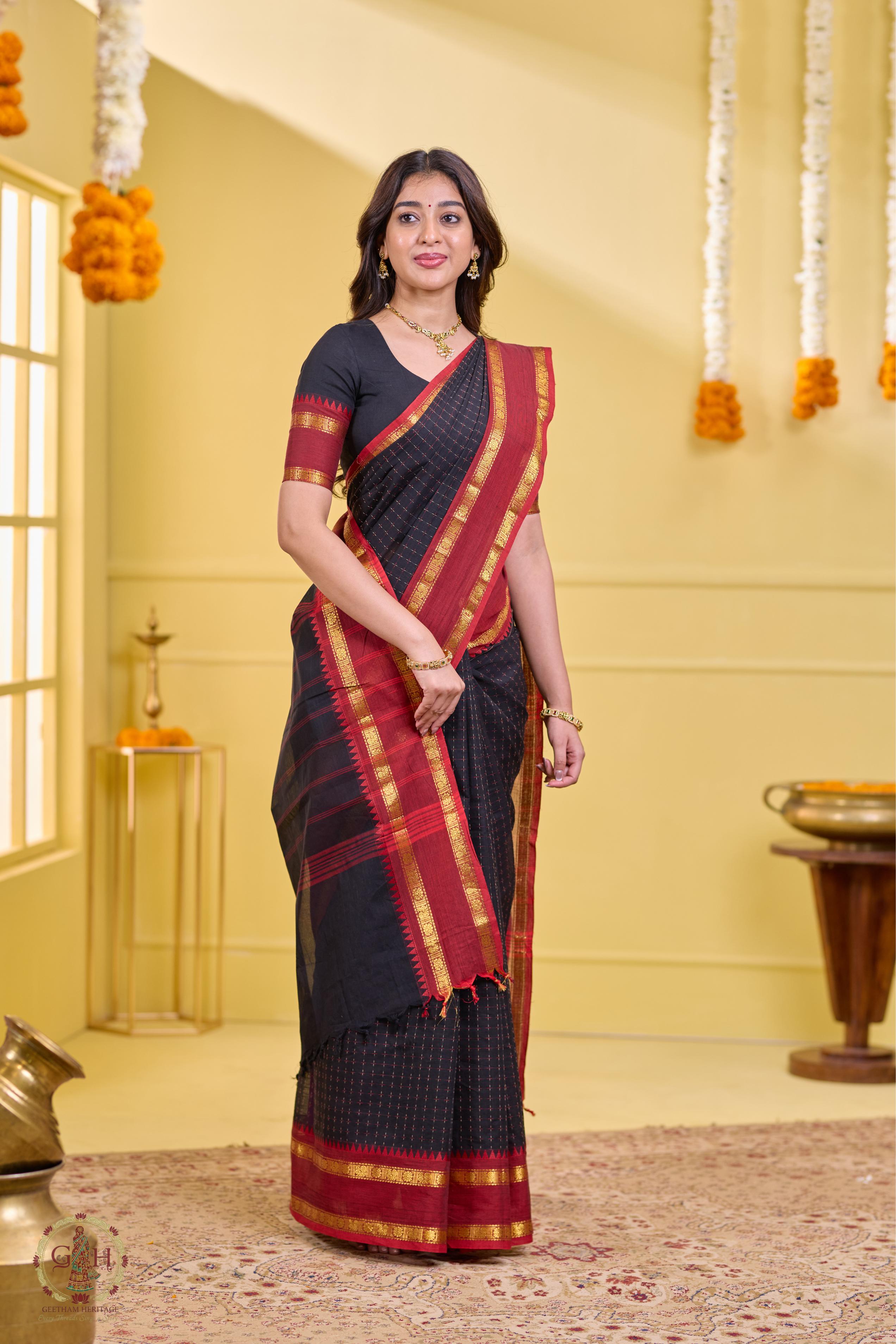 Grace Black Checked Kanchi Cotton