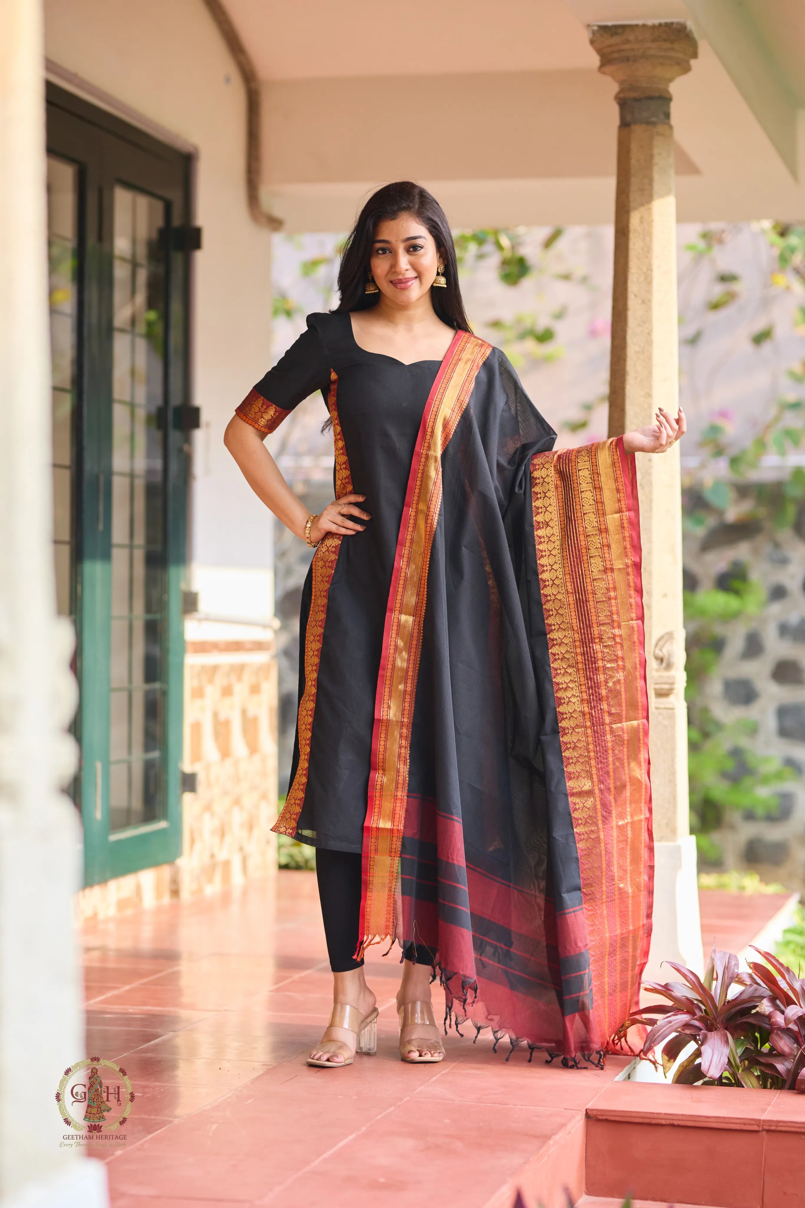 Mayuri Black Premium Cotton 2 Piece (Top and Dupatta)