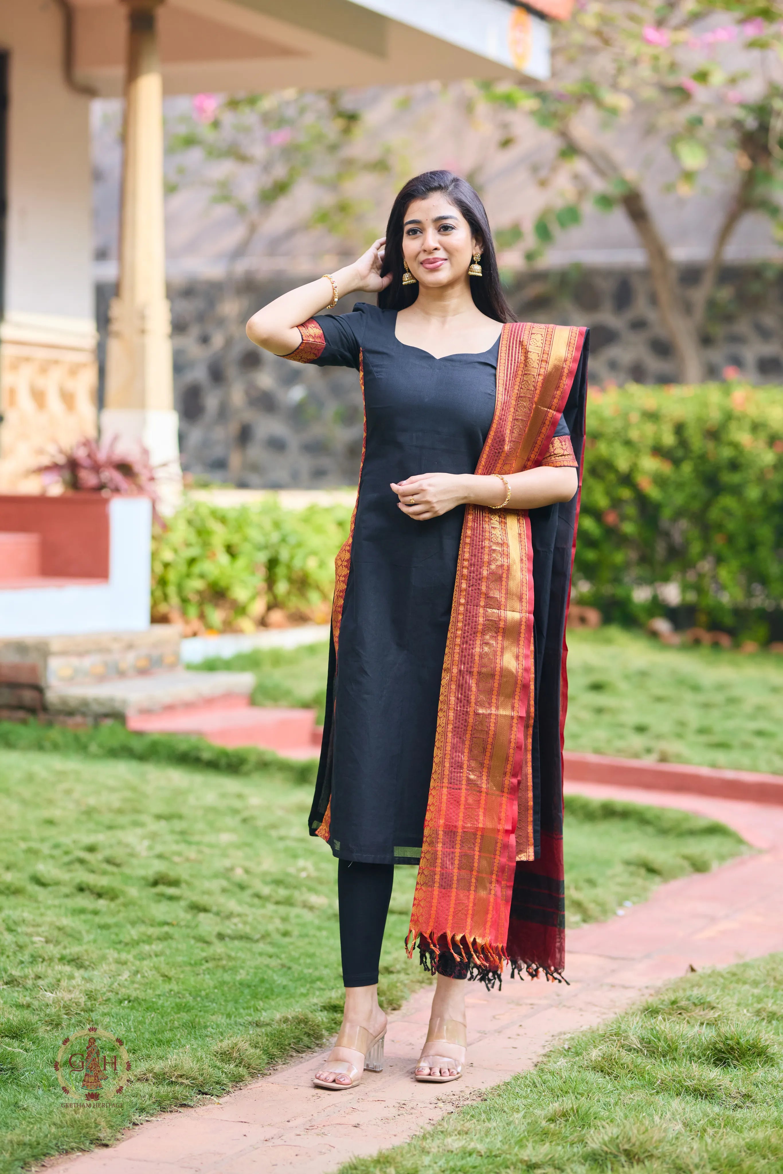Mayuri Black Premium Cotton 2 Piece (Top and Dupatta)
