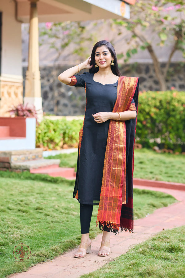Mayuri Black Premium Cotton 2 Piece (Top and Dupatta)