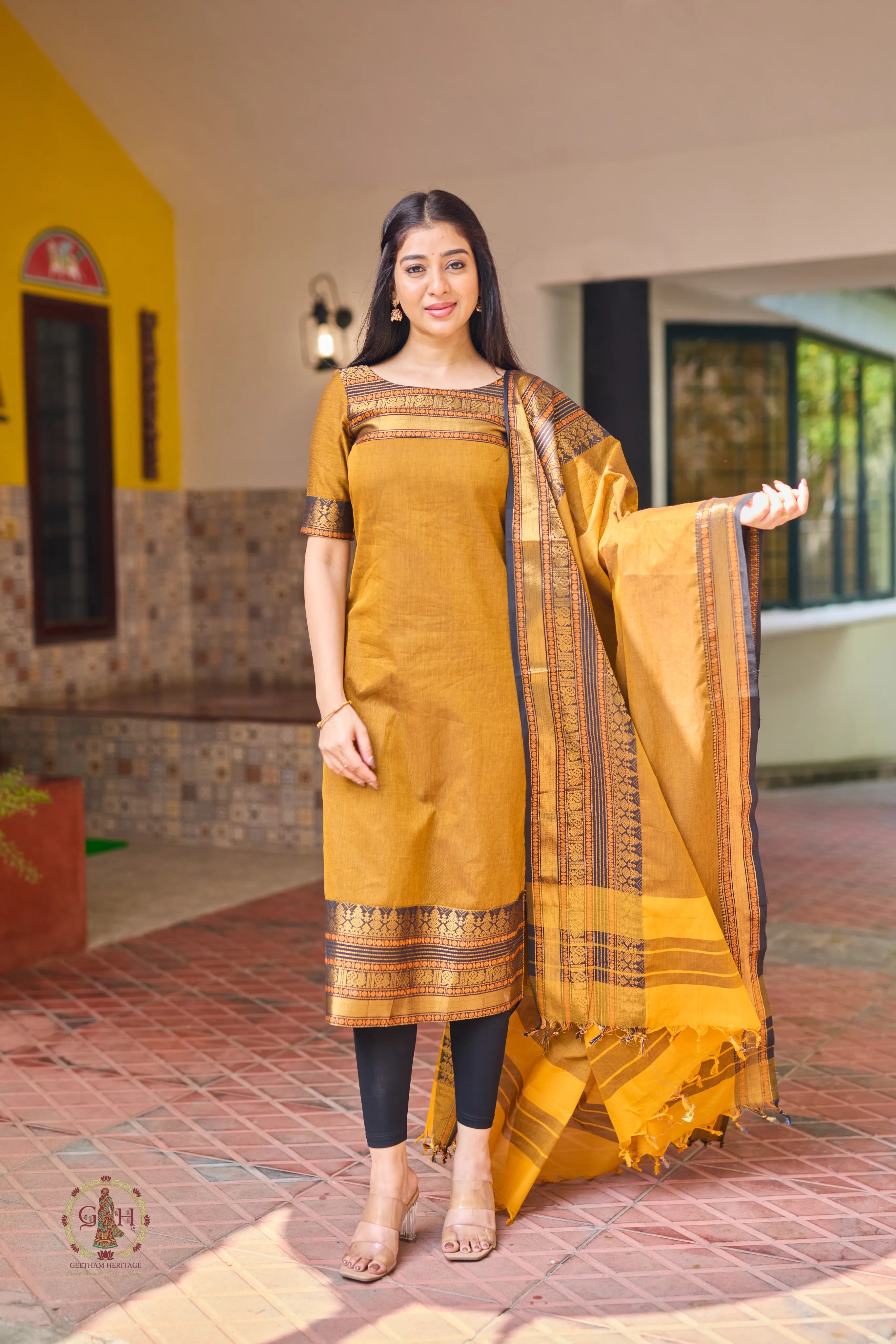 Mustard Yellow Premium Cotton 2 Piece (Top and Dupatta)