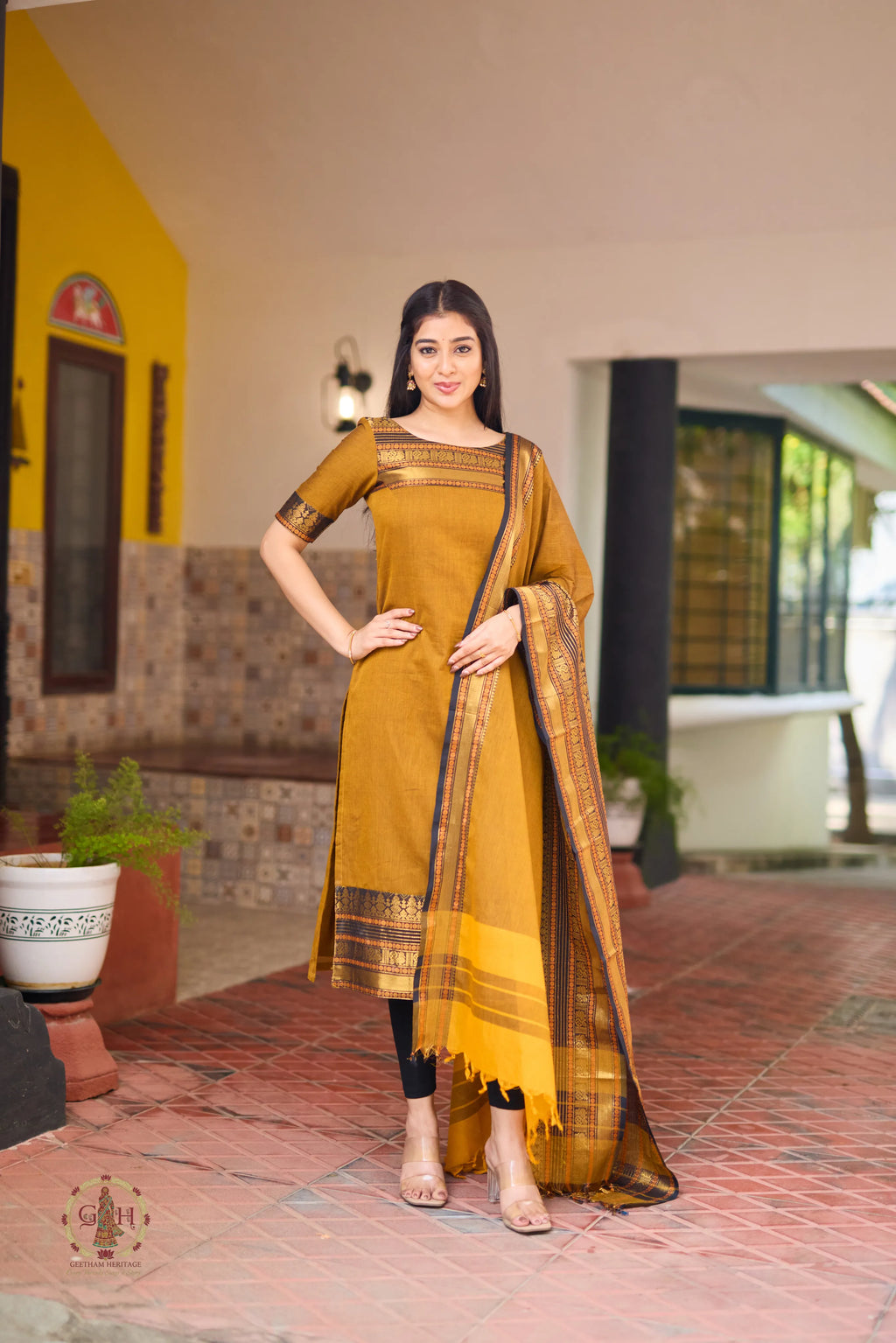 Mustard Yellow Premium Cotton 2 Piece (Top and Dupatta)