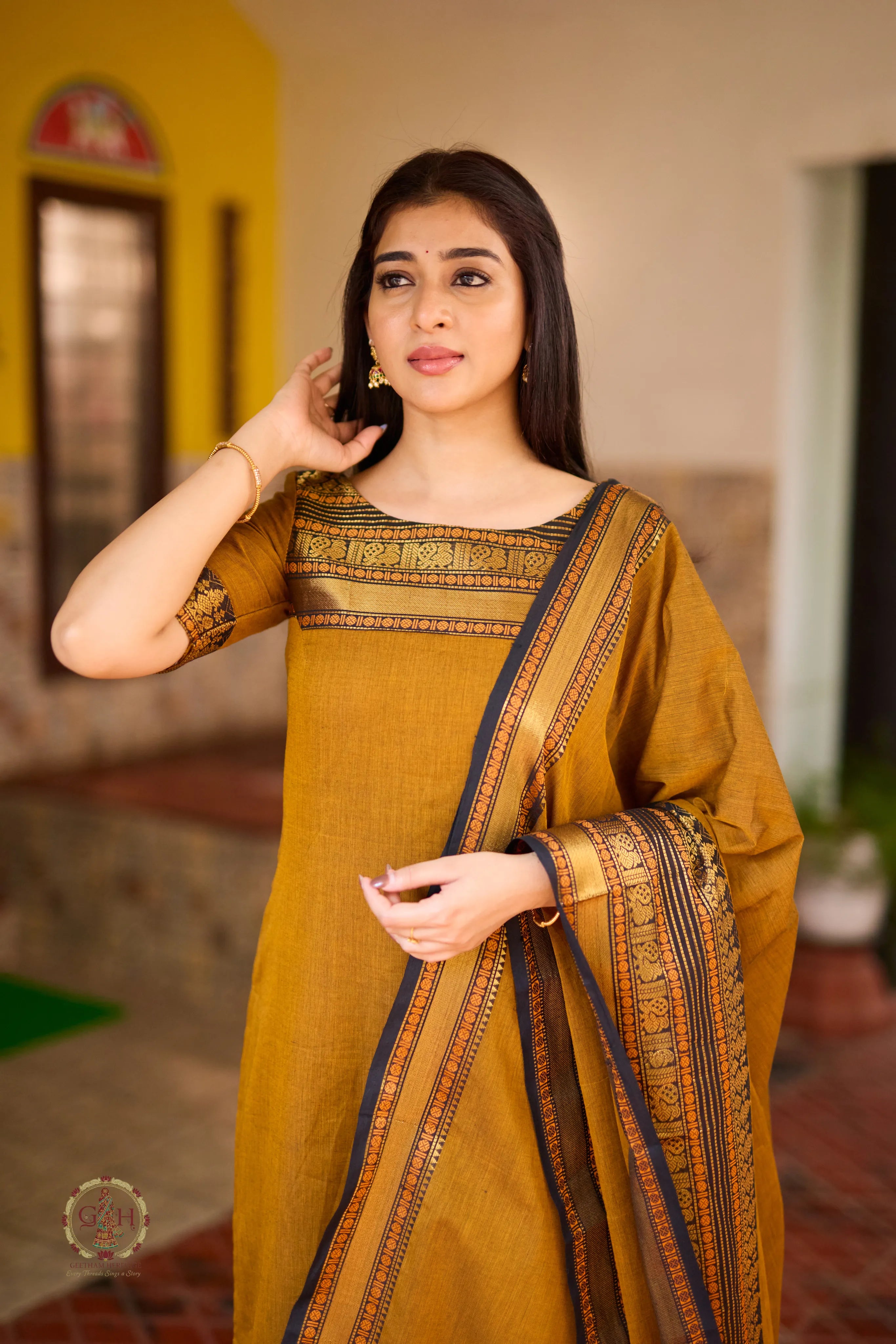 Mustard Yellow Premium Cotton 2 Piece (Top and Dupatta)