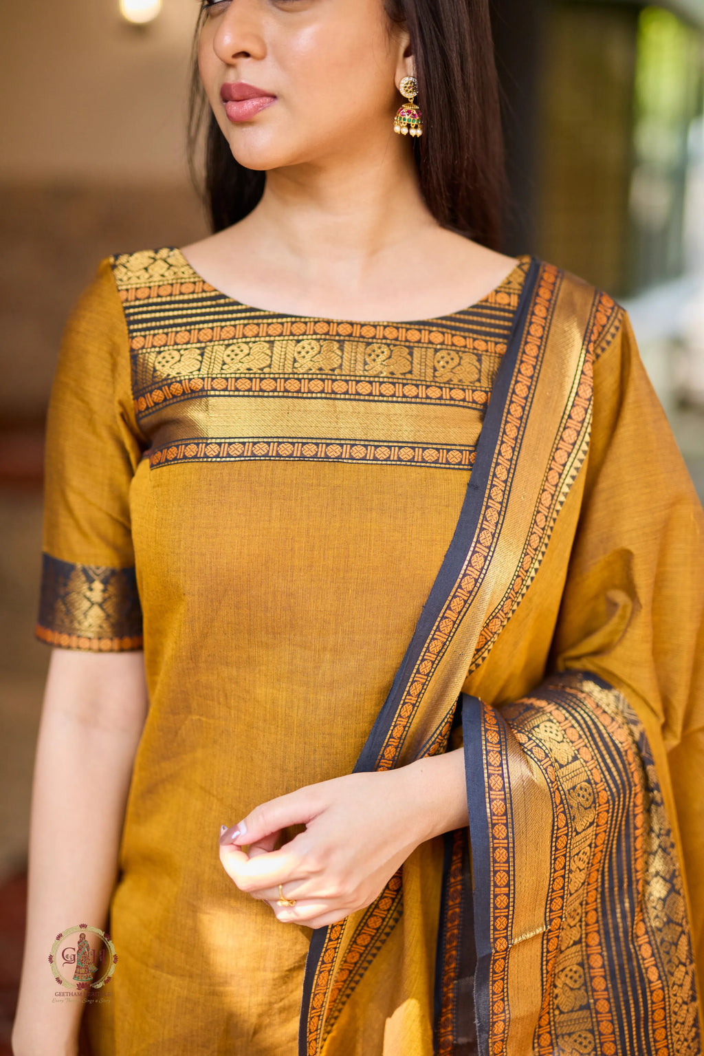 Mustard Yellow Premium Cotton 2 Piece (Top and Dupatta)
