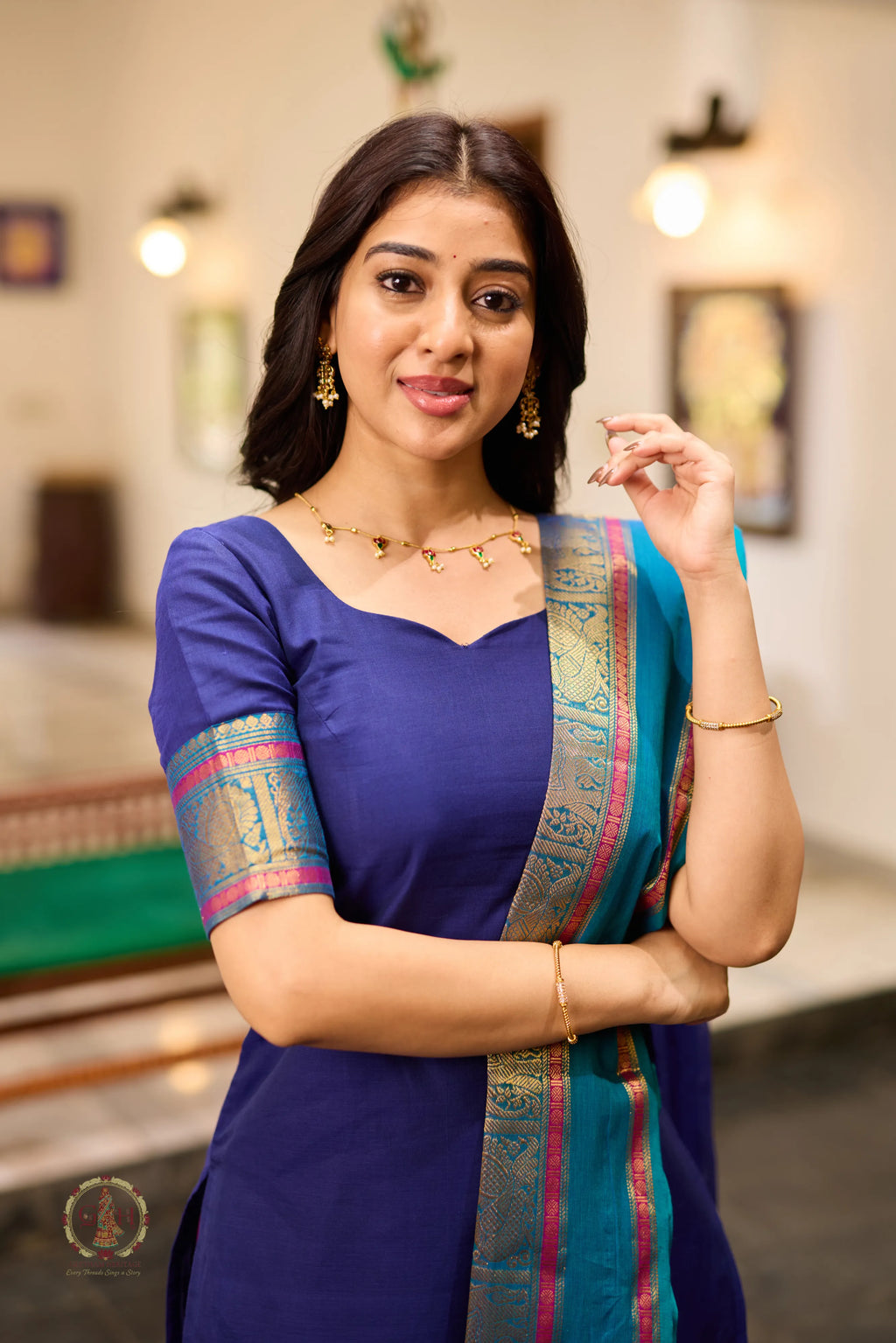 Navy Blue Premium Cotton 2 Piece (Top & Dupatta)