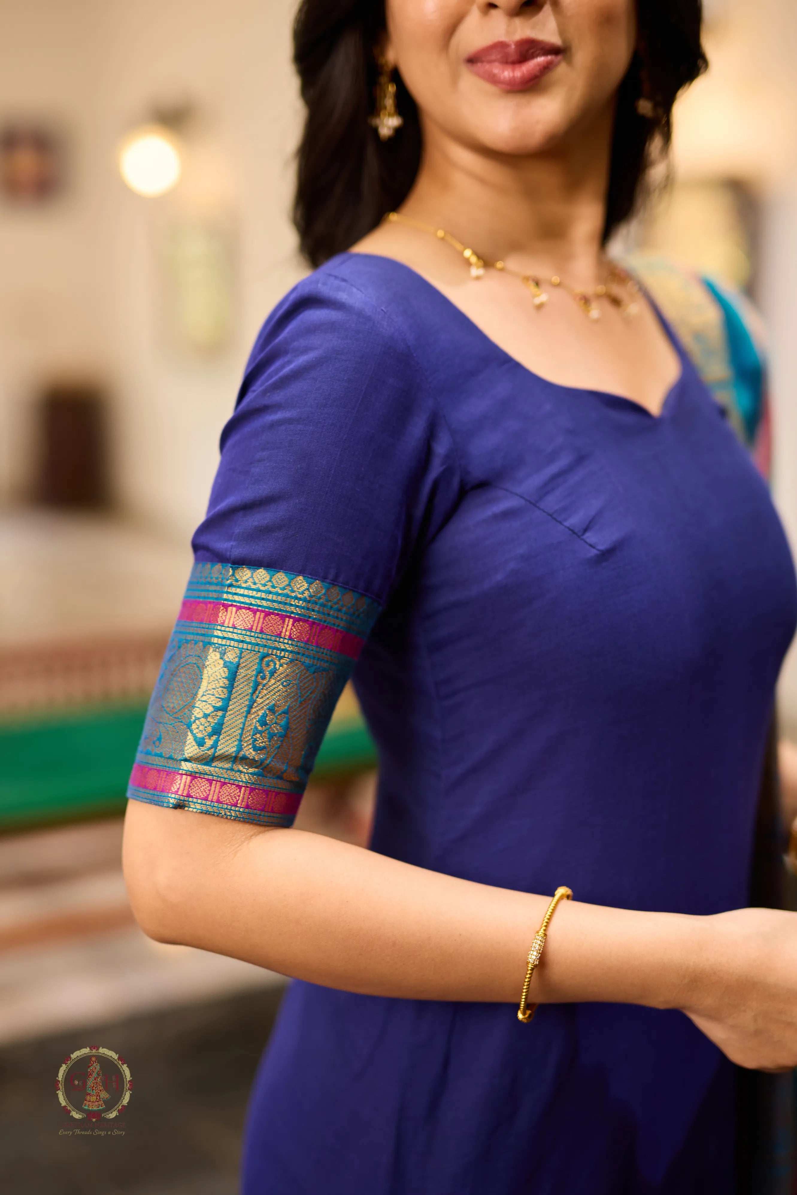 Navy Blue Premium Cotton 2 Piece (Top & Dupatta)