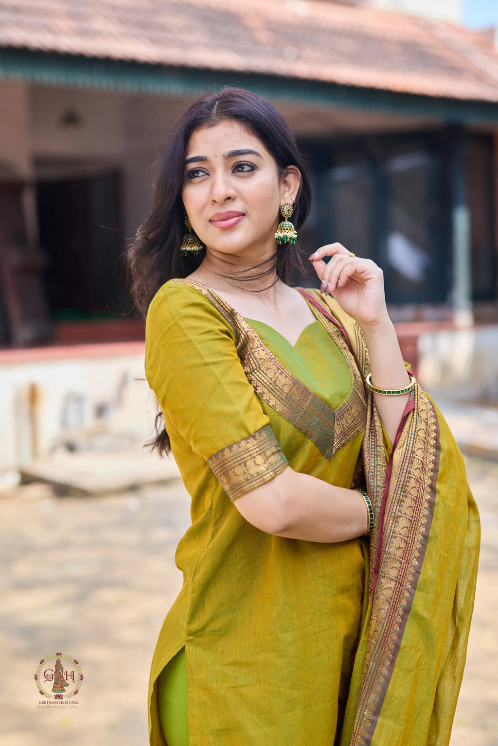 Parrot Green Premium Cotton 2 Piece (Top and Dupatta)