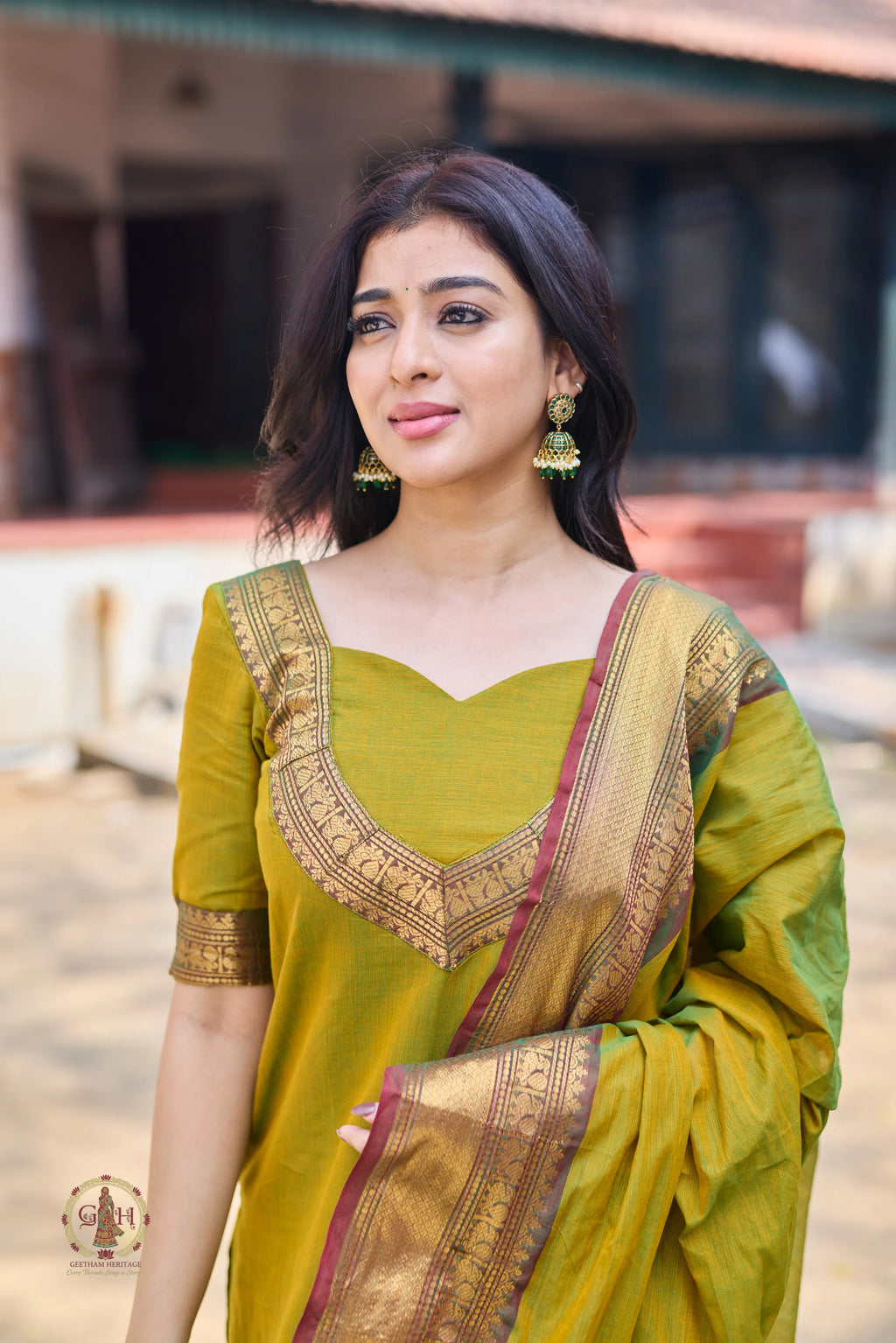 Parrot Green Premium Cotton 2 Piece (Top and Dupatta)