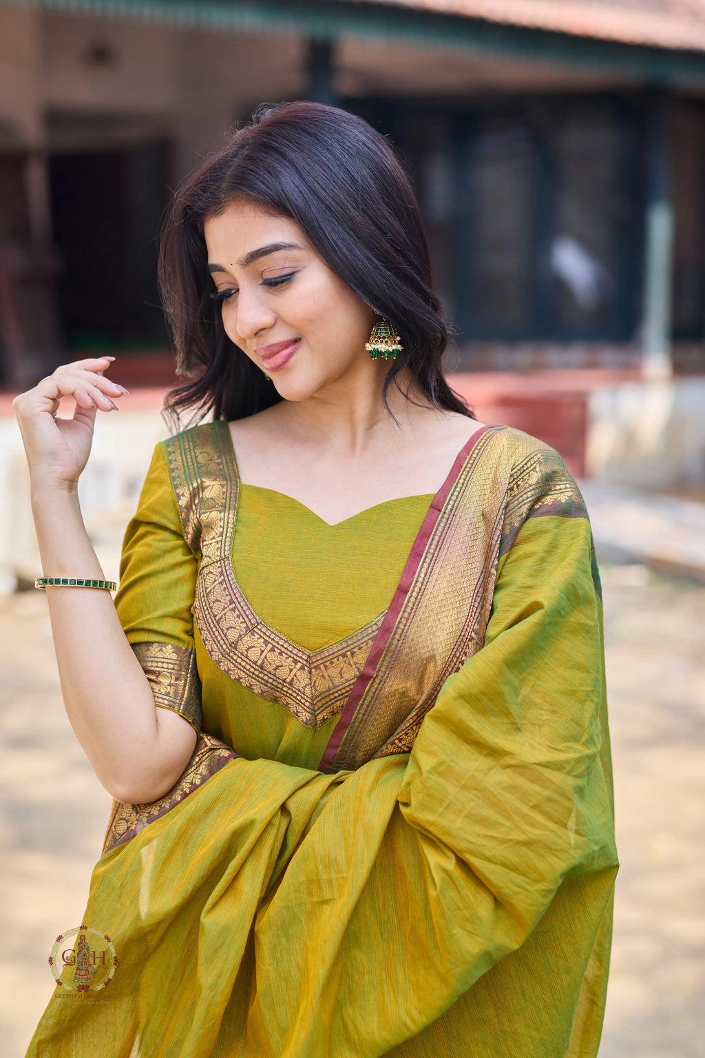 Parrot Green Premium Cotton 2 Piece (Top and Dupatta)