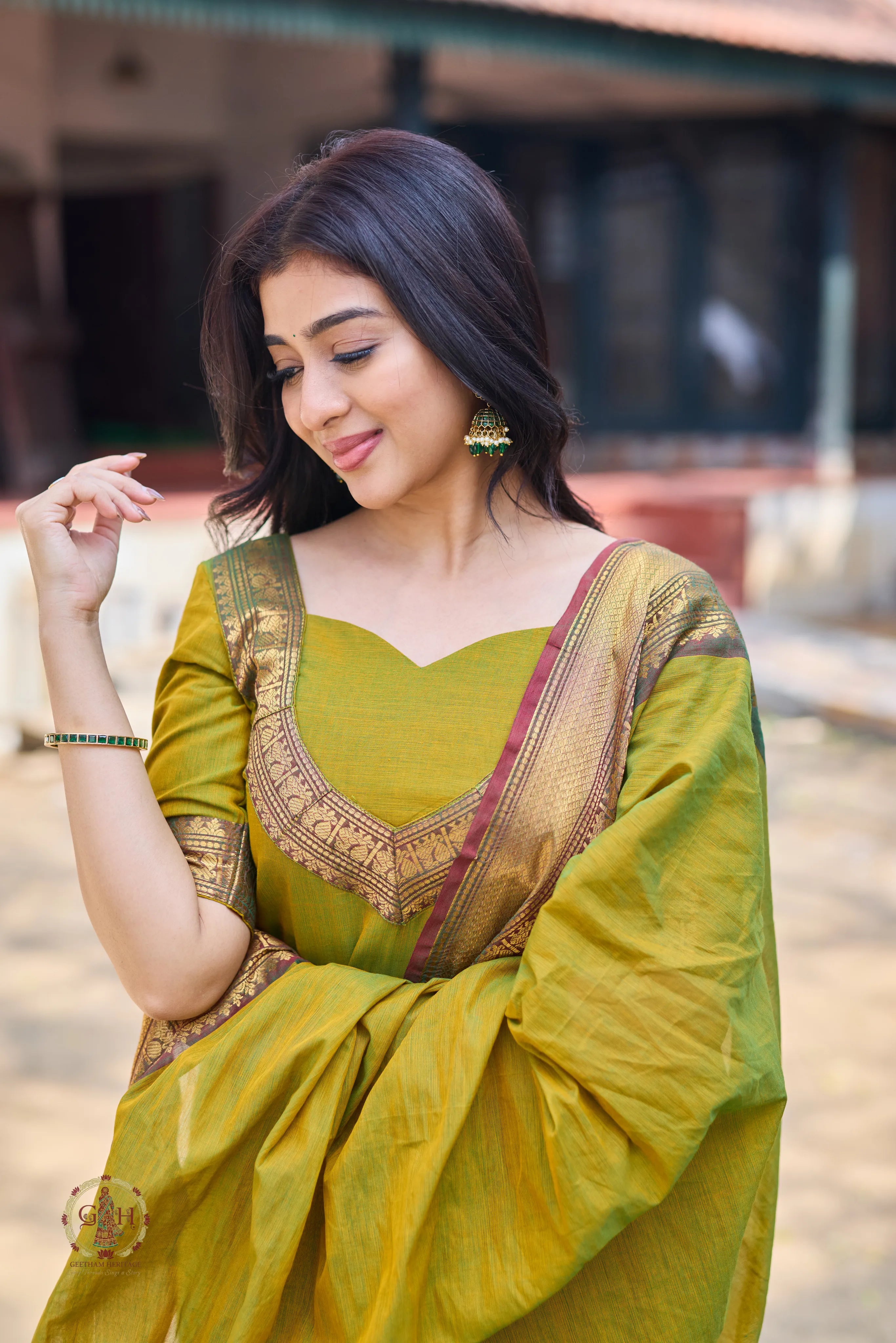 Parrot Green Premium Cotton 2 Piece (Top and Dupatta)