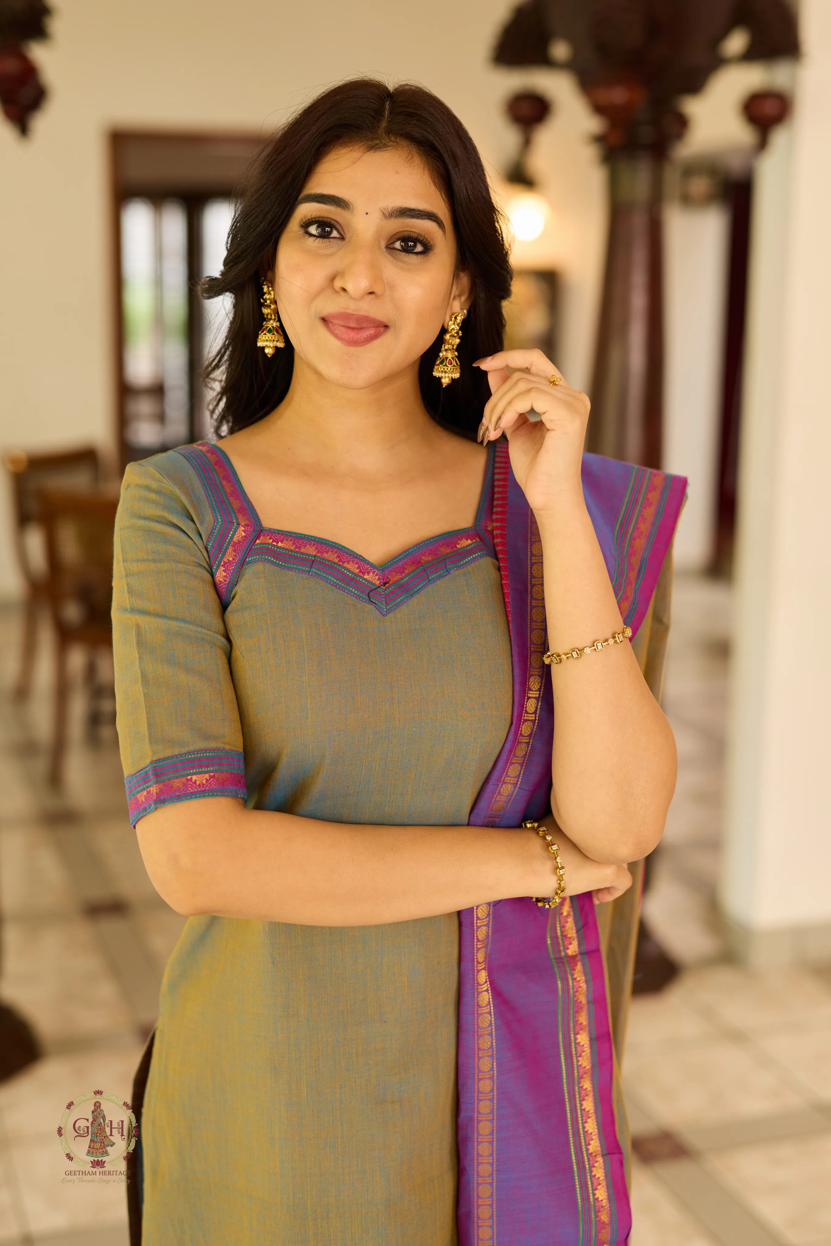 Olive Green Premium Cotton 2 Piece (Top and Dupatta)