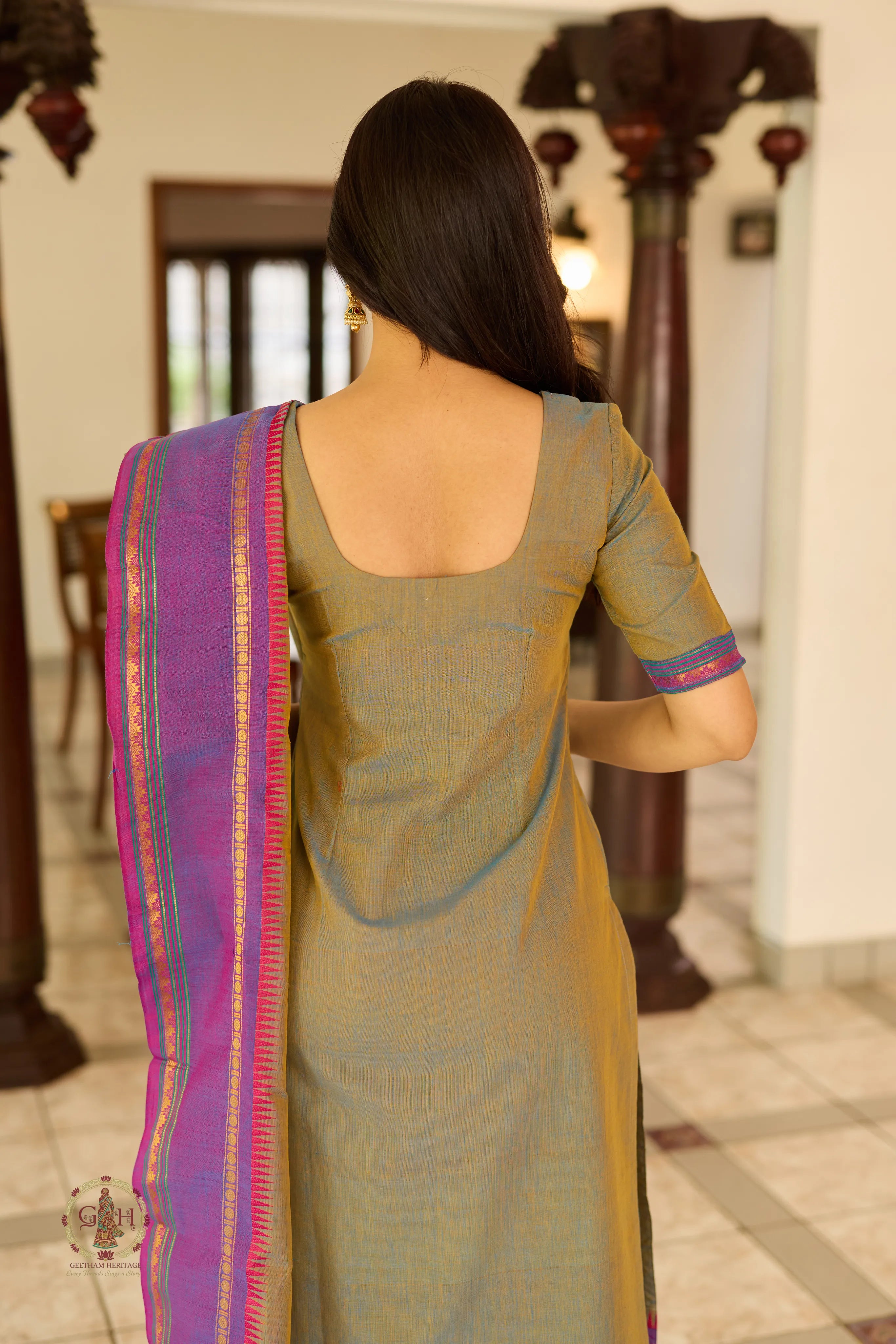 Olive Green Premium Cotton 2 Piece (Top and Dupatta)
