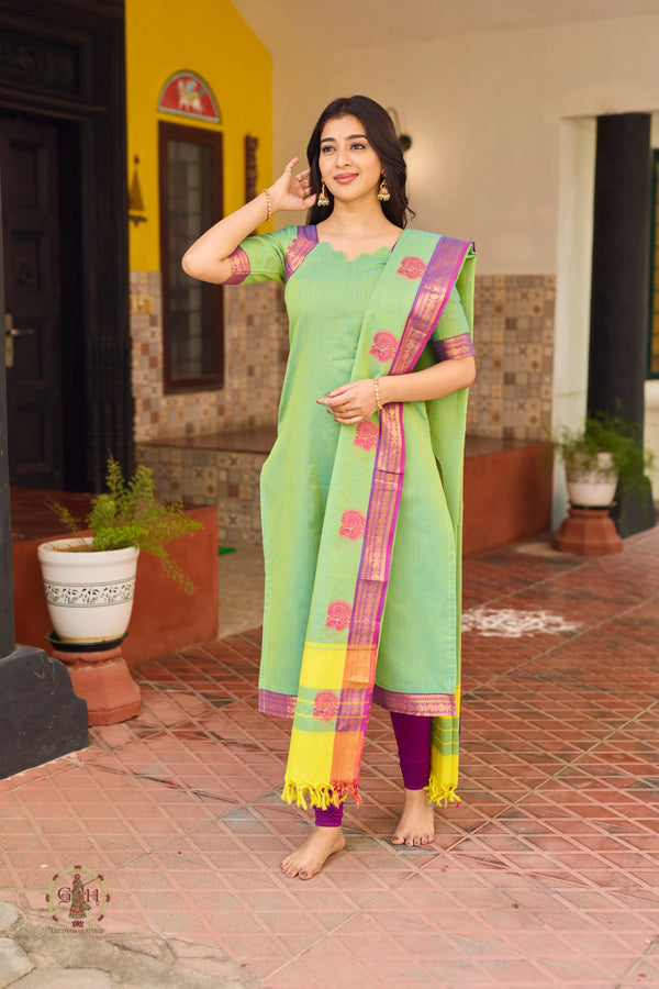 Imperial Pistachio Premium Cotton 2 Piece (Top and Dupatta)