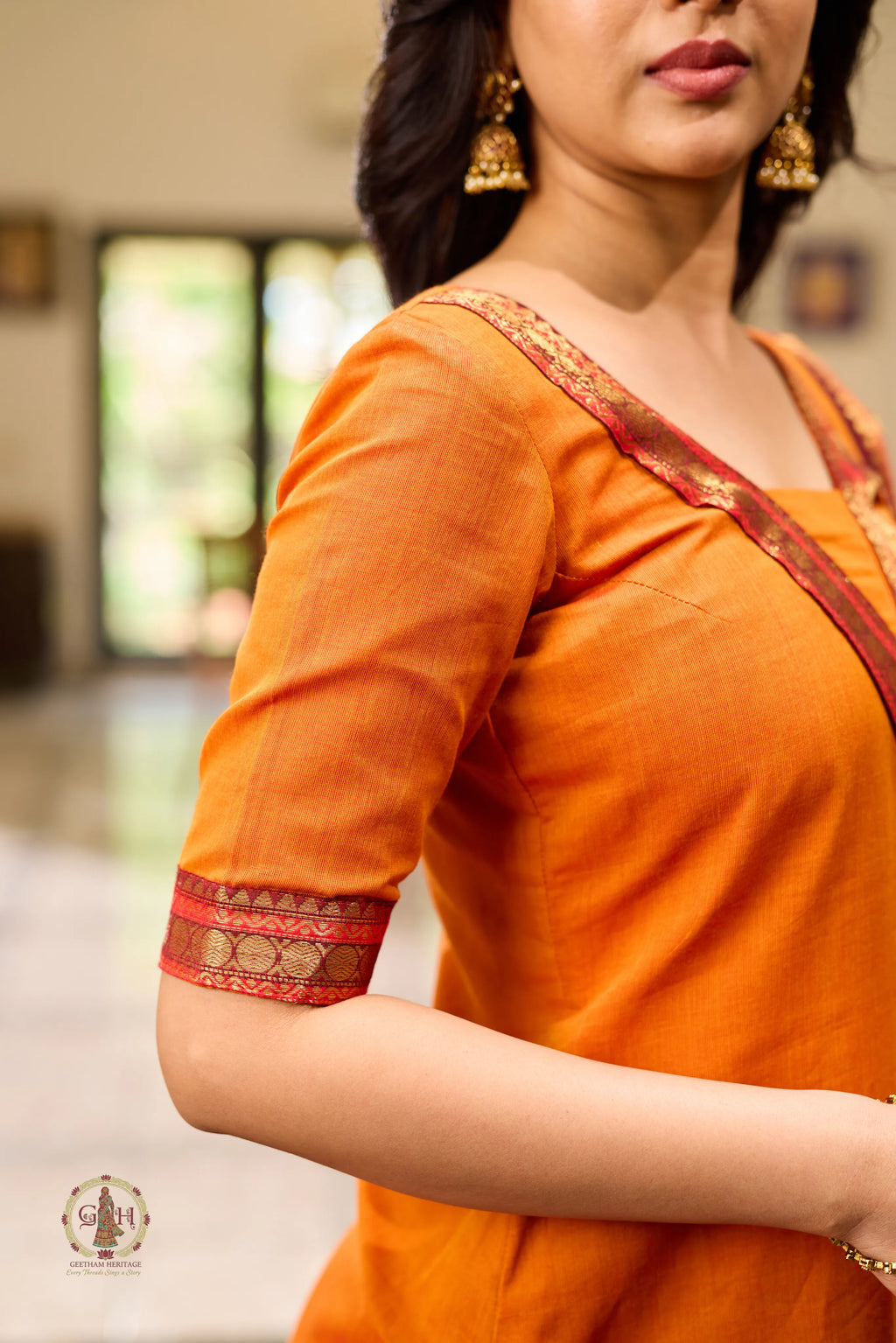 Temple Sunset Premium Cotton 2 Piece (Top and Dupatta)