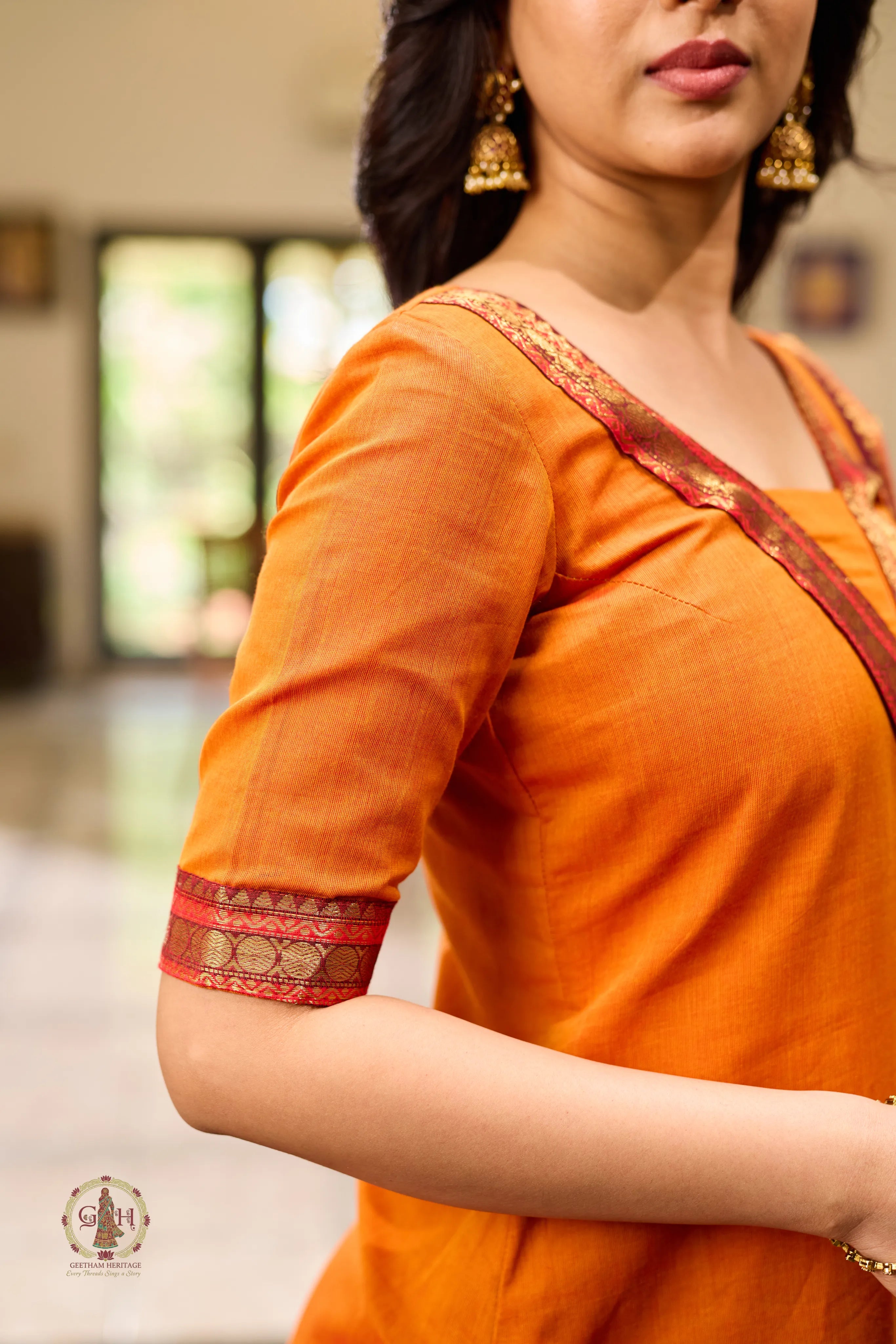 Temple Sunset Premium Cotton 2 Piece (Top and Dupatta)