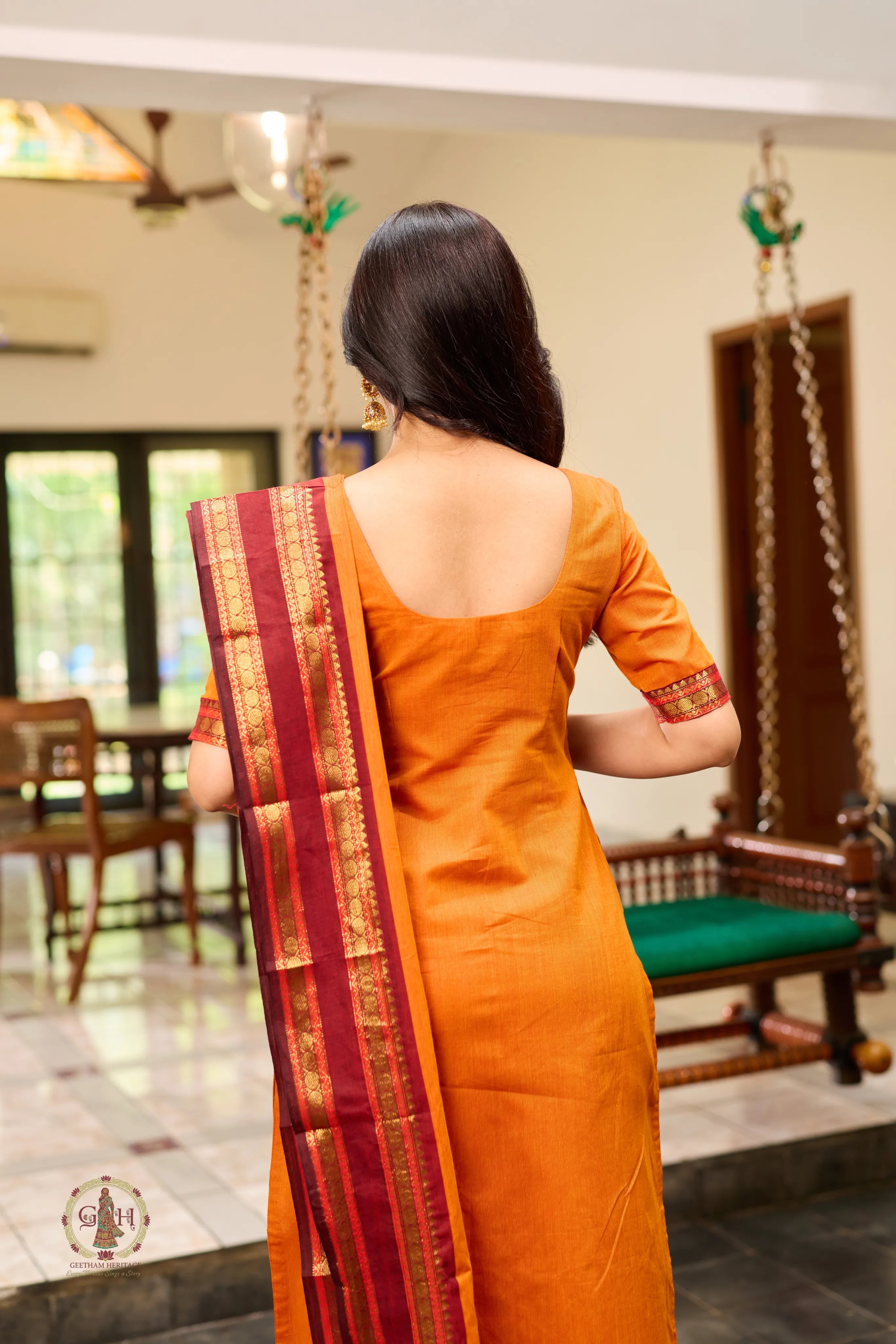 Temple Sunset Premium Cotton 2 Piece (Top and Dupatta)