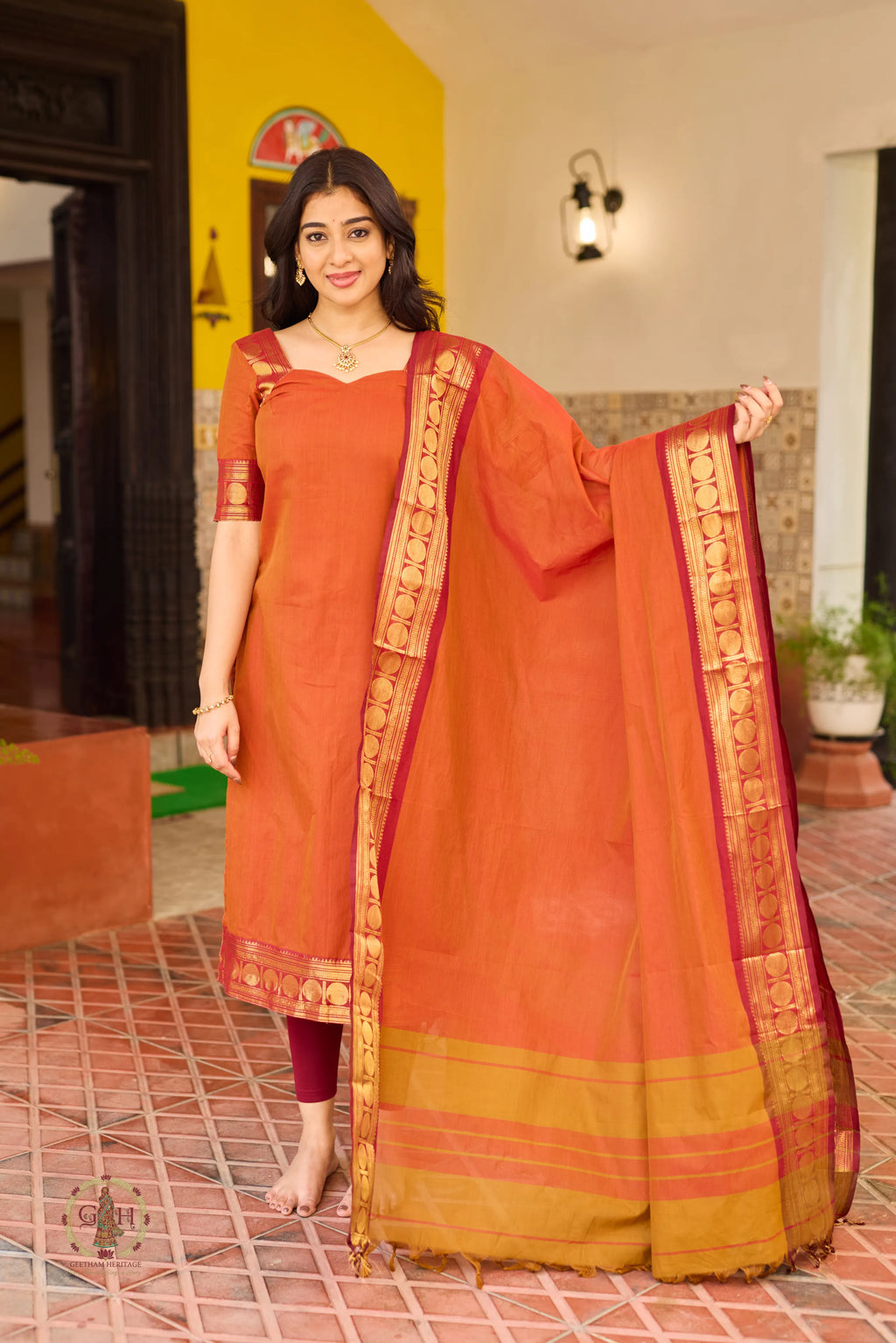 Burnt Orange Premium Cotton 2 Piece (Top and Dupatta)