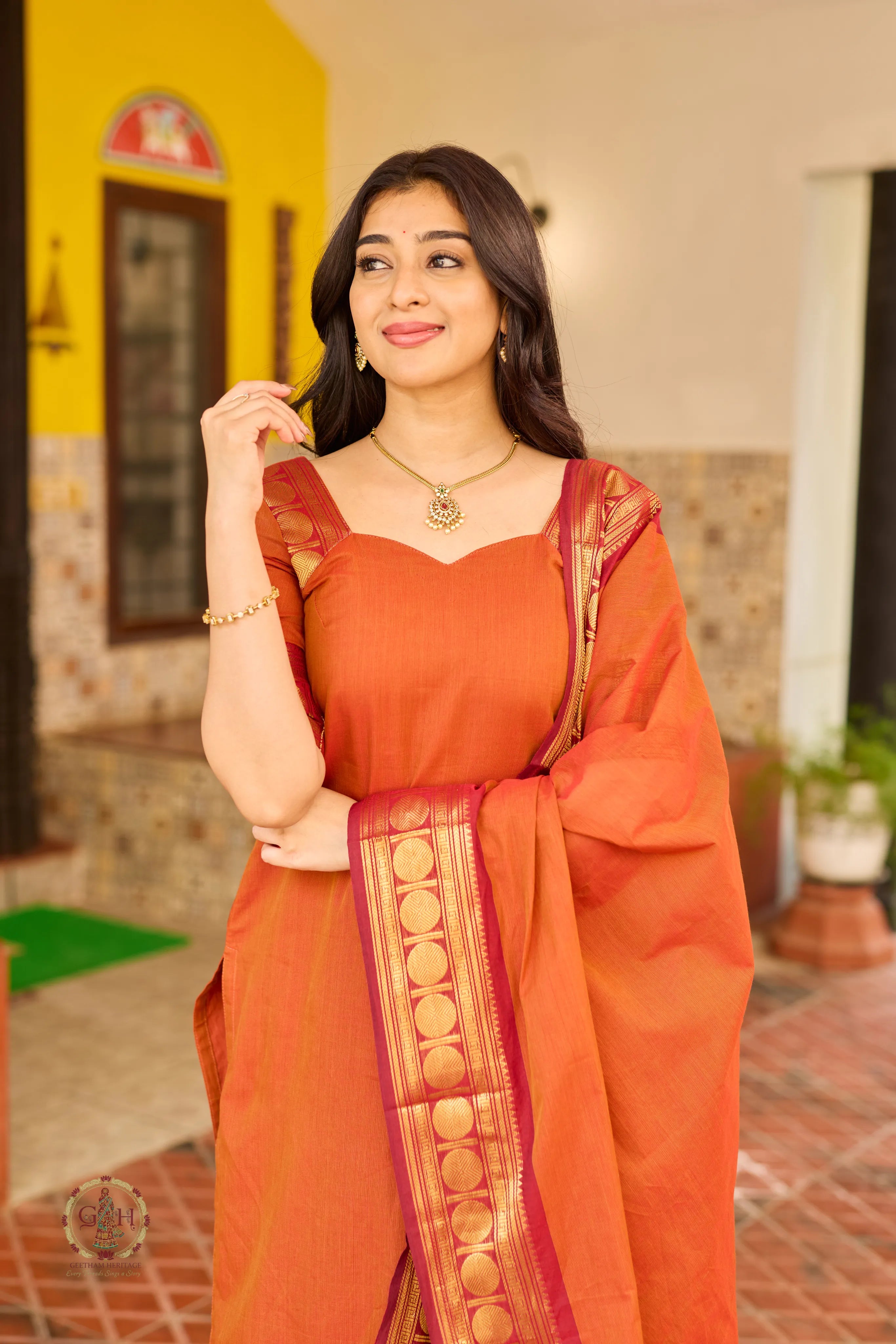 Burnt Orange Premium Cotton 2 Piece (Top and Dupatta)