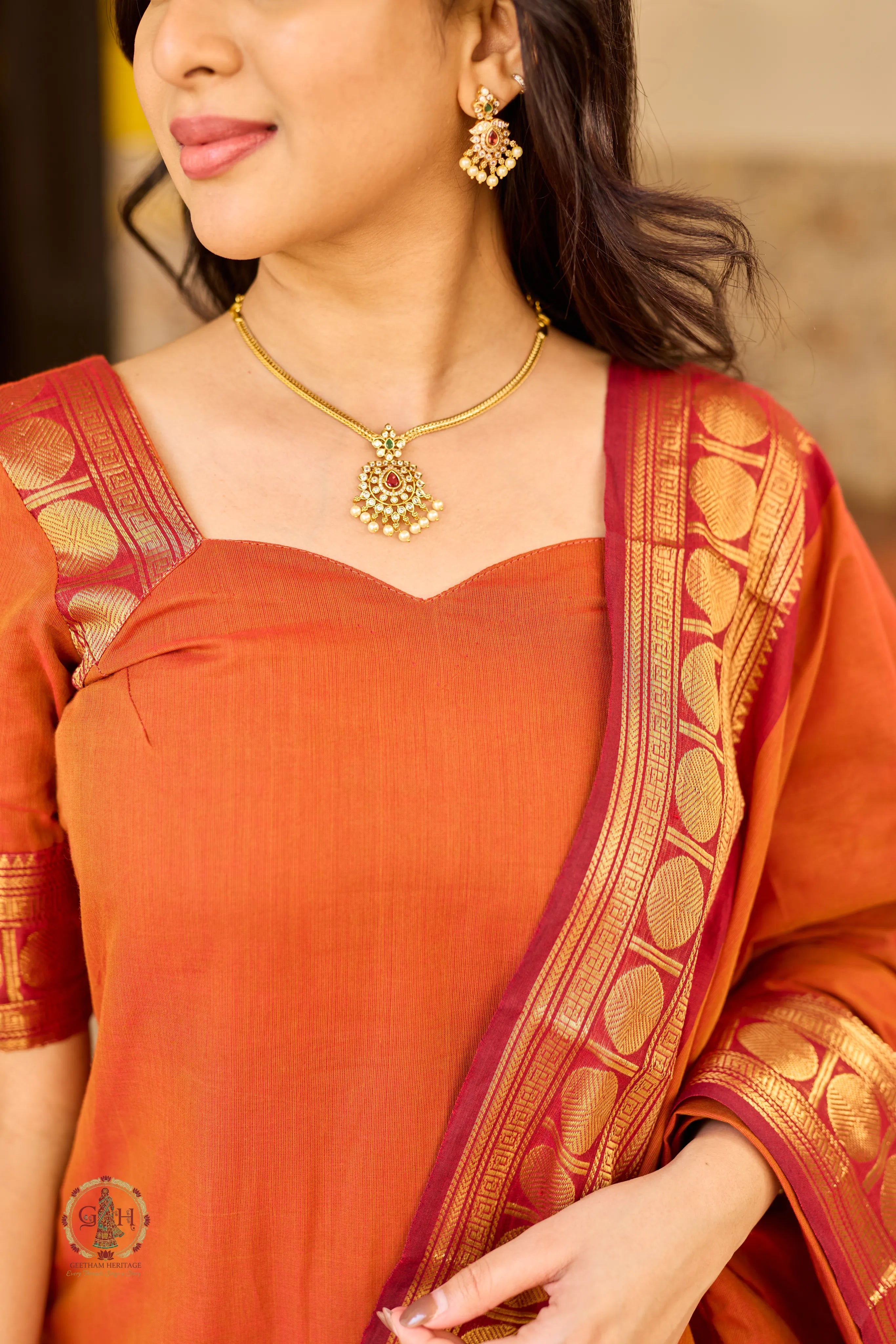 Burnt Orange Premium Cotton 2 Piece (Top and Dupatta)