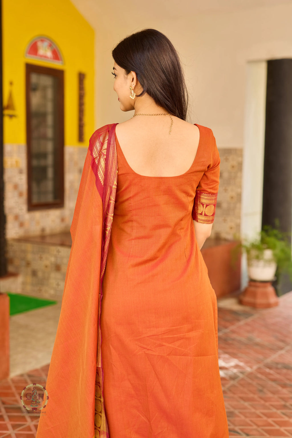 Burnt Orange Premium Cotton 2 Piece (Top and Dupatta)