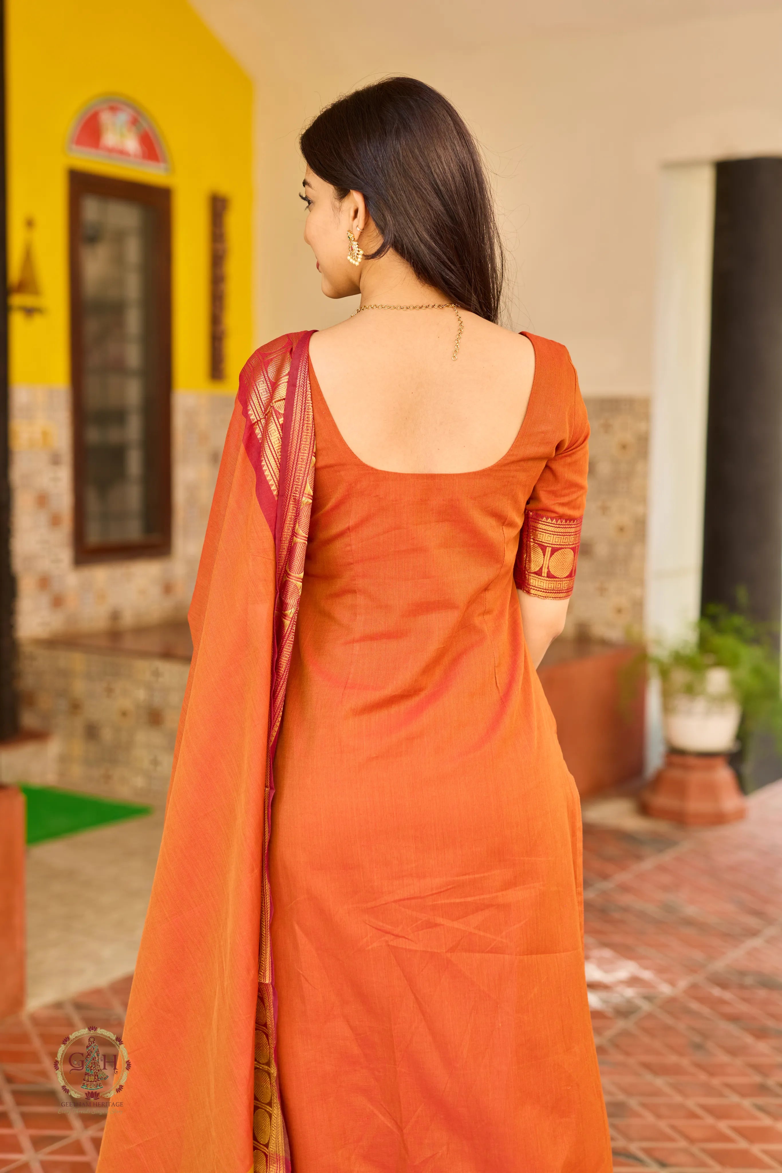 Burnt Orange Premium Cotton 2 Piece (Top and Dupatta)