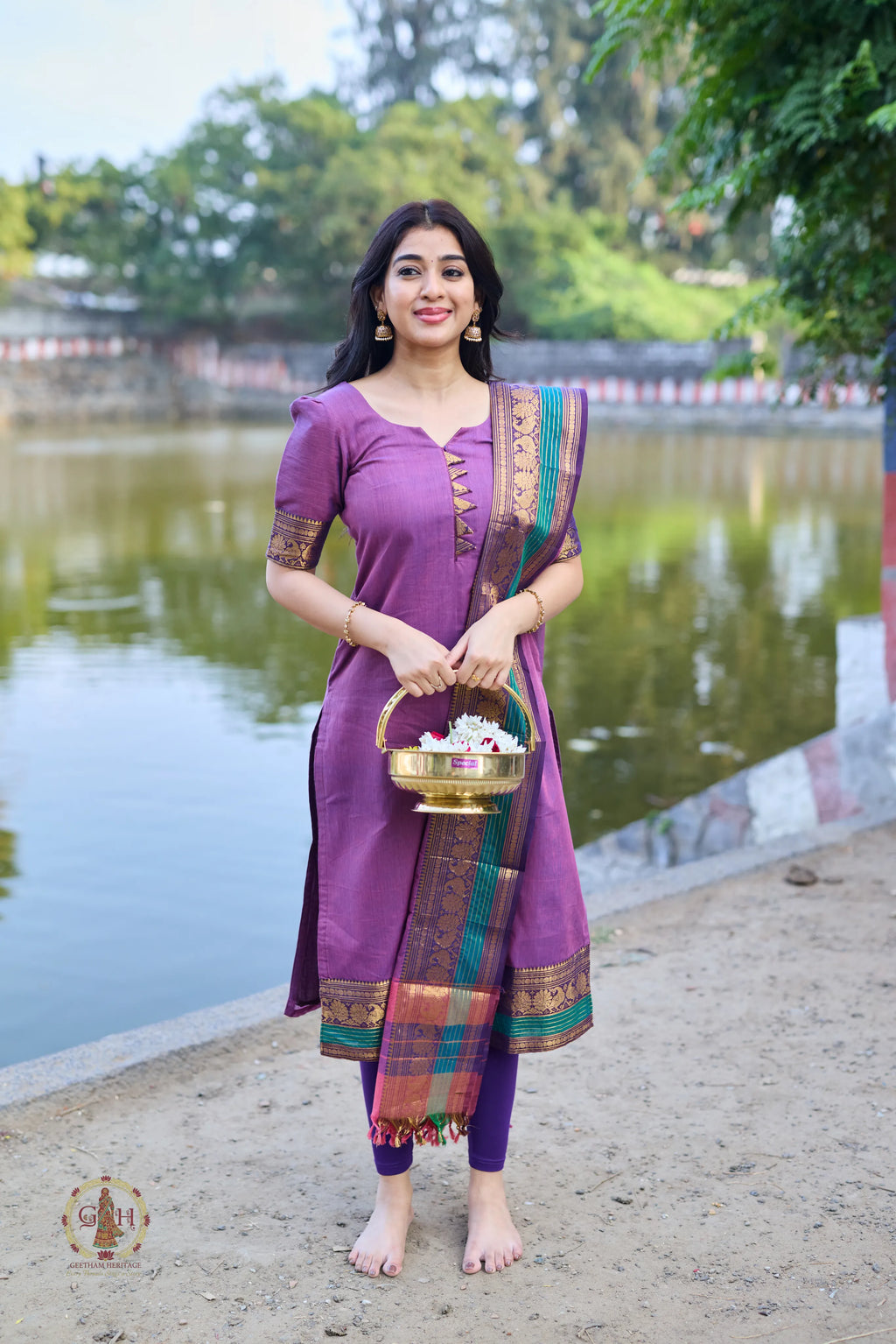 Rich Violet Premium Cotton 2 Piece (Top and Dupatta)