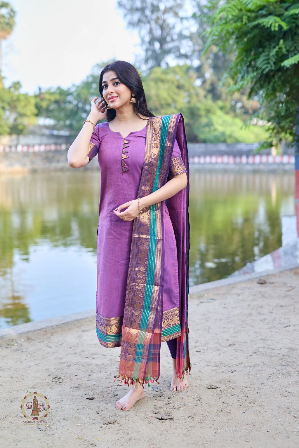 Rich Violet Premium Cotton 2 Piece (Top and Dupatta)