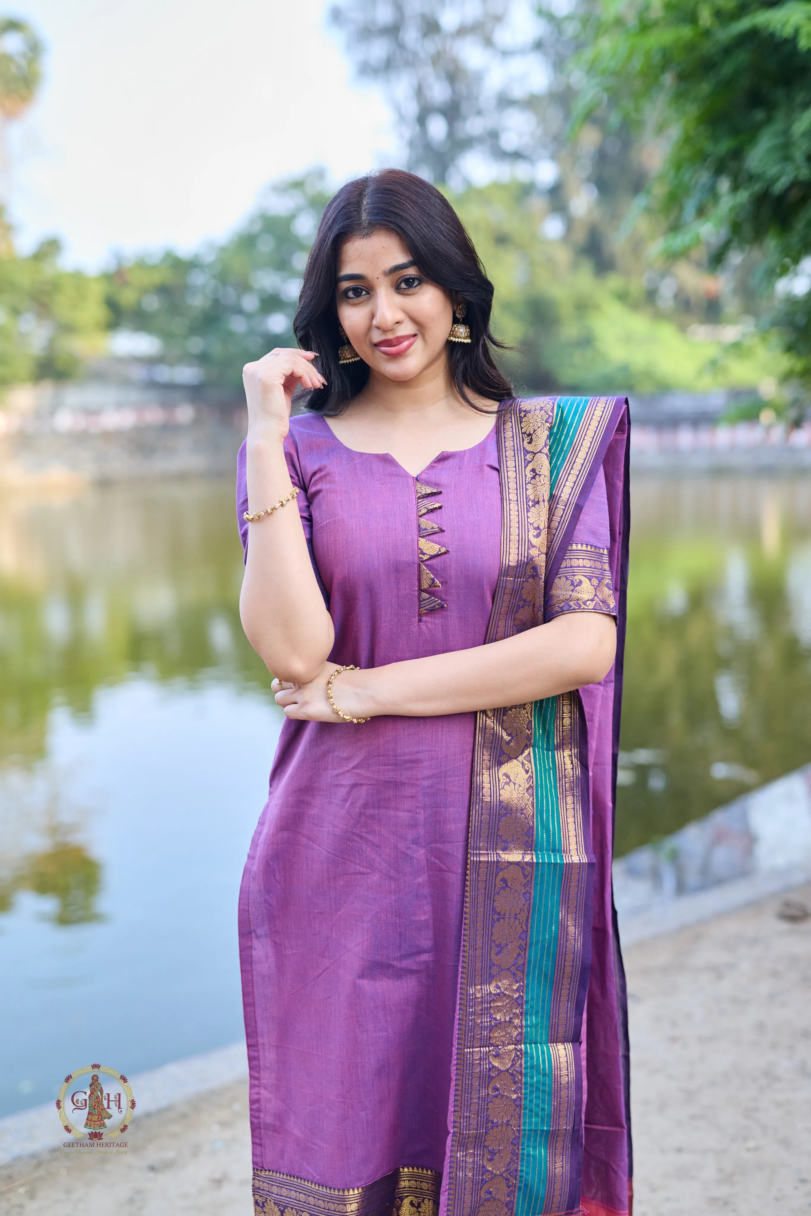 Rich Violet Premium Cotton 2 Piece (Top and Dupatta)